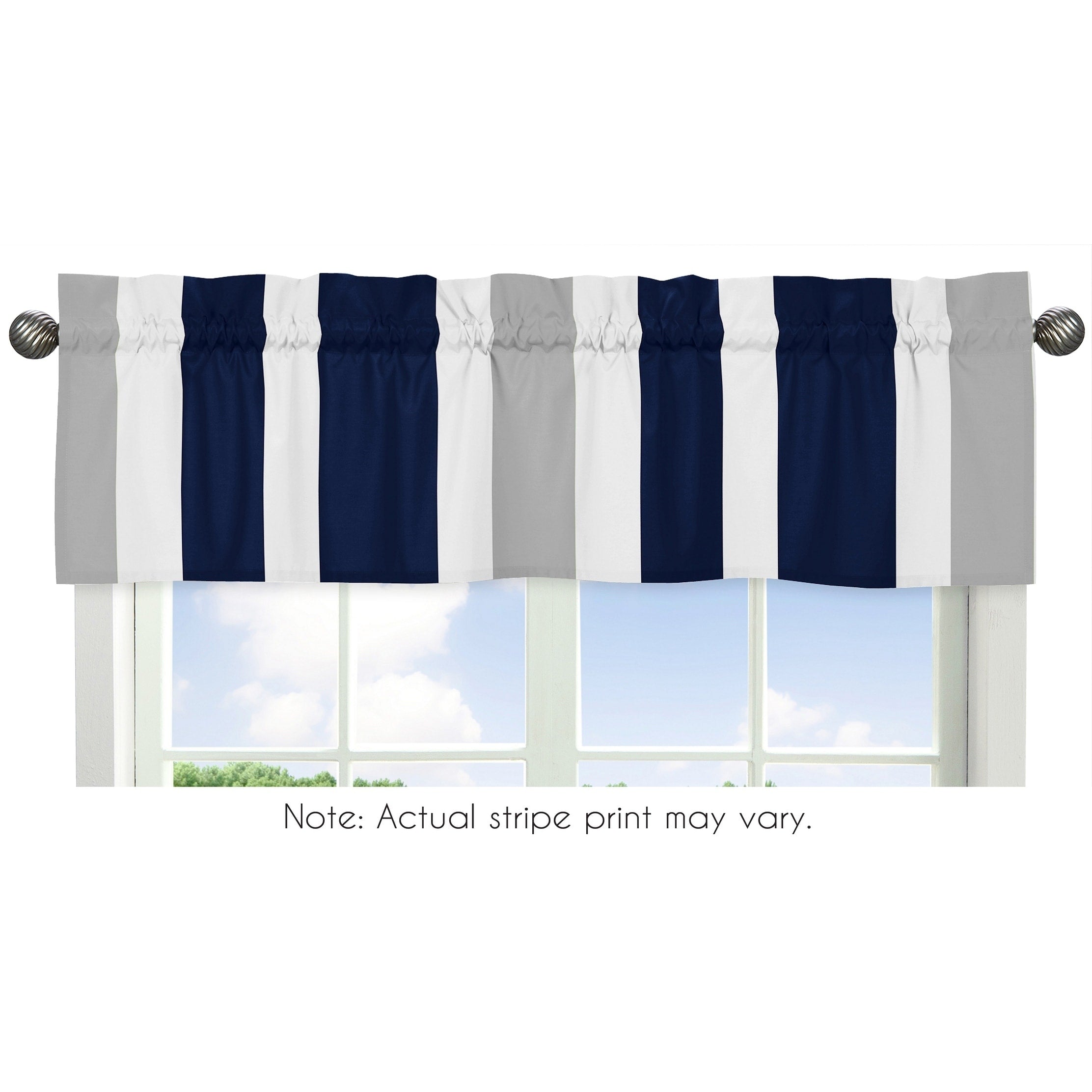Sweet Jojo Designs Navy Blue And Gray Stripe Fabric 15 Inch X 54 Inch Window Curtain Valance
