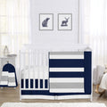 Sweet Jojo Designs Navy Blue And Grey Striped Microfiber Collection 4 Piece Bumperless Crib Bedding Set