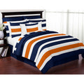 Sweet Jojo Designs Navy Blue And Orange Stripe 3 Piece Comforter Set