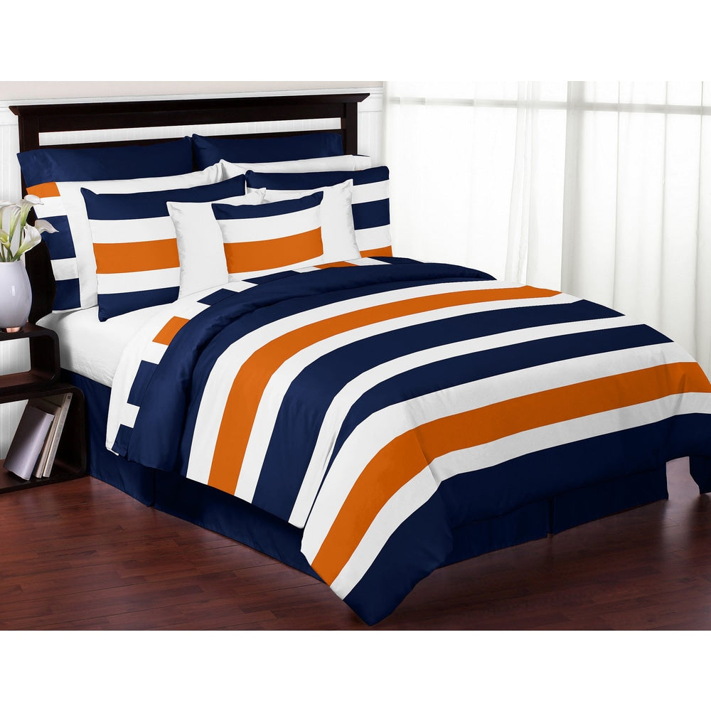 Sweet Jojo Designs Navy Blue And Orange Stripe 3 Piece Comforter Set