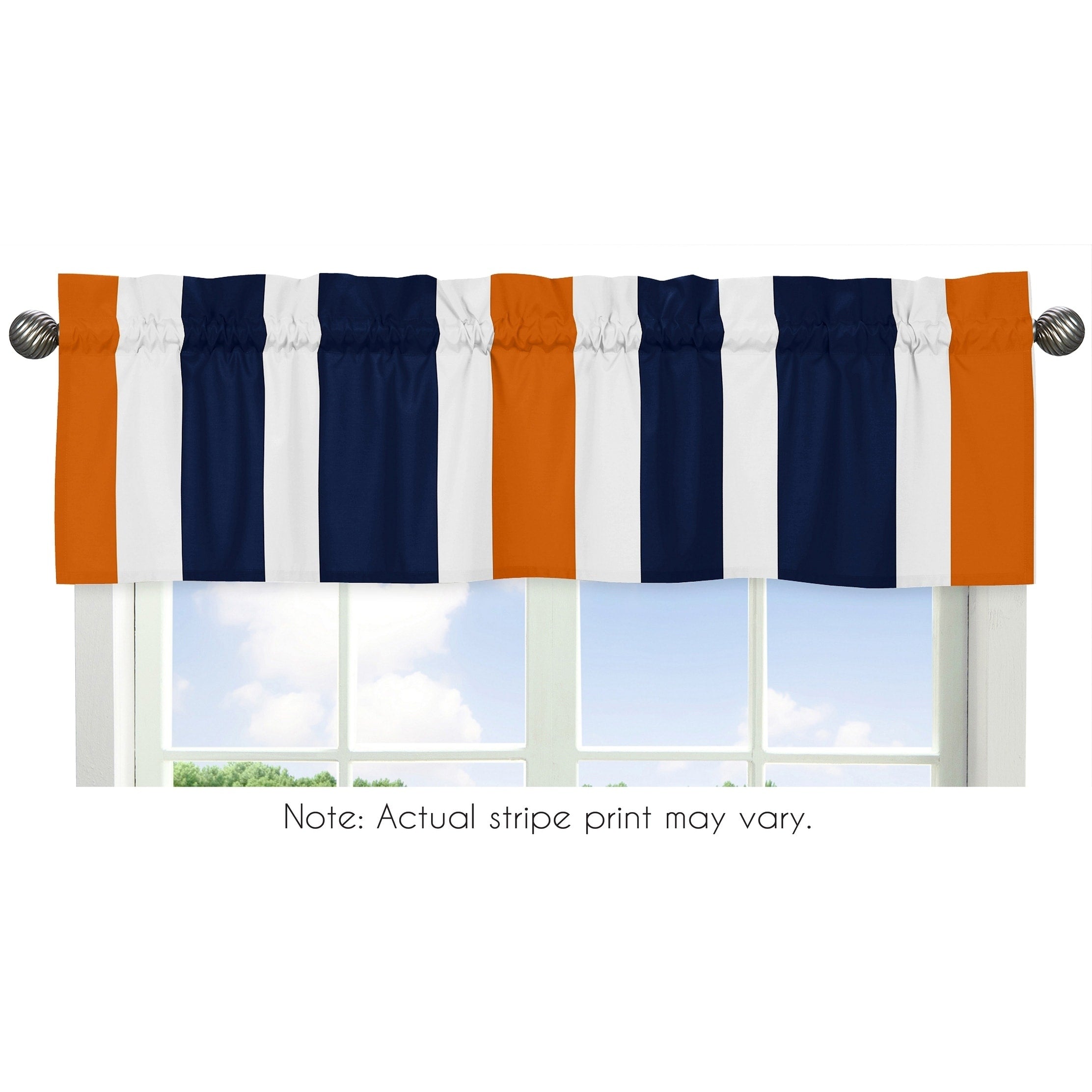 Sweet Jojo Designs Navy Blue And Orange Stripe Collection Window Curtain Valance