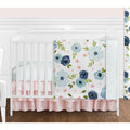 Sweet Jojo Designs Navy Blue And Pink Watercolor Floral Girl 4Pc Nursery Crib Bedding Set Blush Green White Shabby Chic Flower