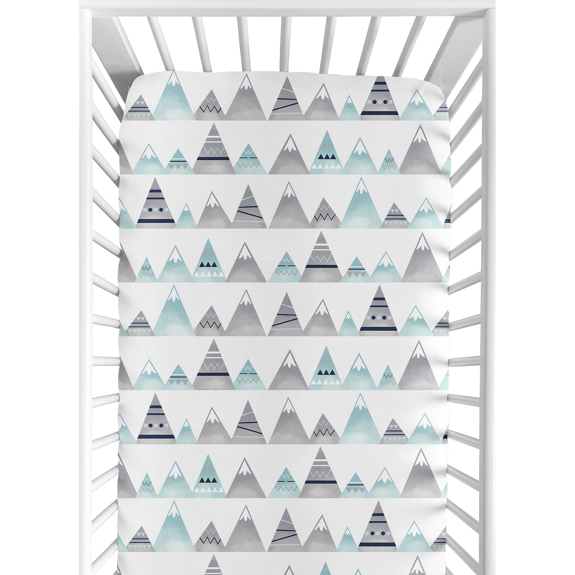 Sweet Jojo Designs Navy Blue Aqua And Grey Aztec Mountains Collection Fitted Crib Sheet