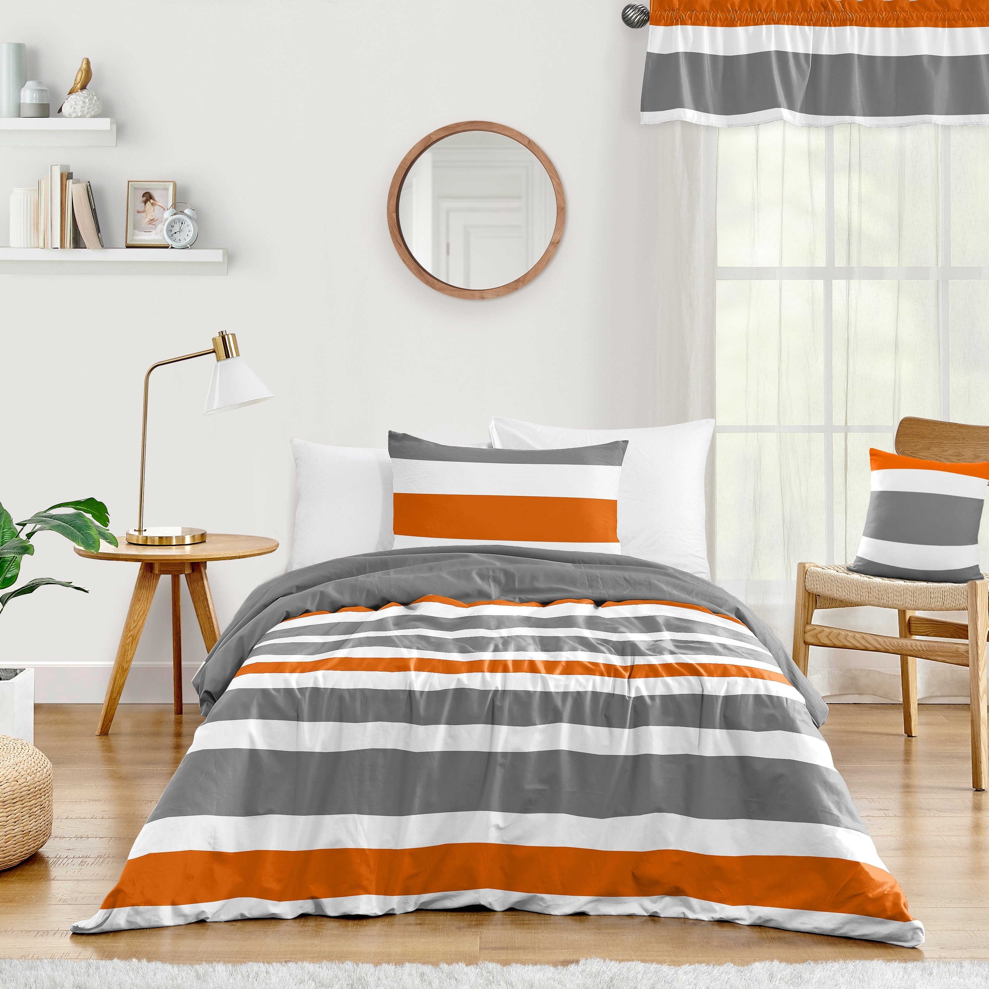 Sweet Jojo Designs Gray And Orange Stripe 4 Piece Twin Comforter Set