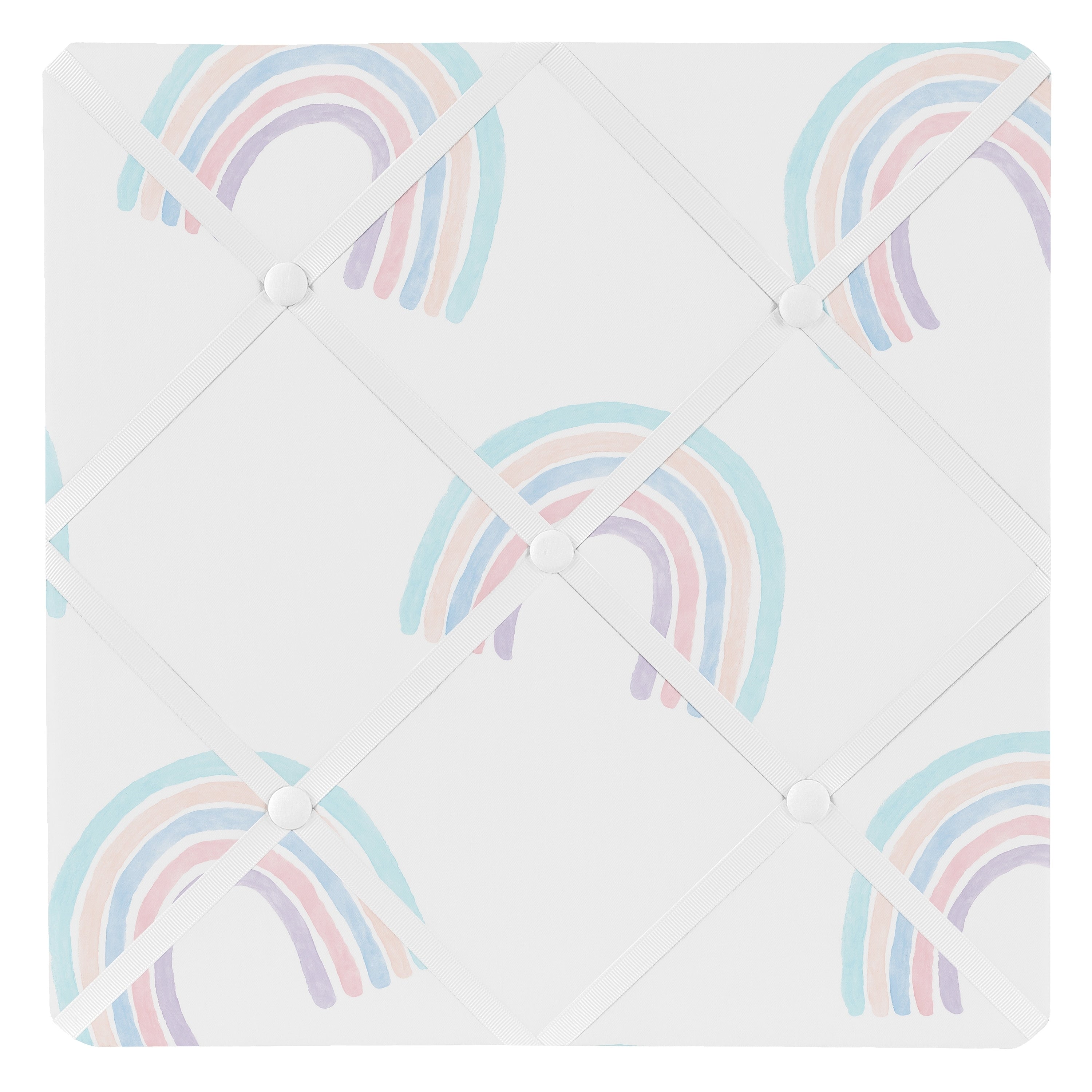 Sweet Jojo Designs Pastel Rainbow Collection 13In Fabric Memory Photo Bulletin Board Blush Pink Purple Teal Blue And White