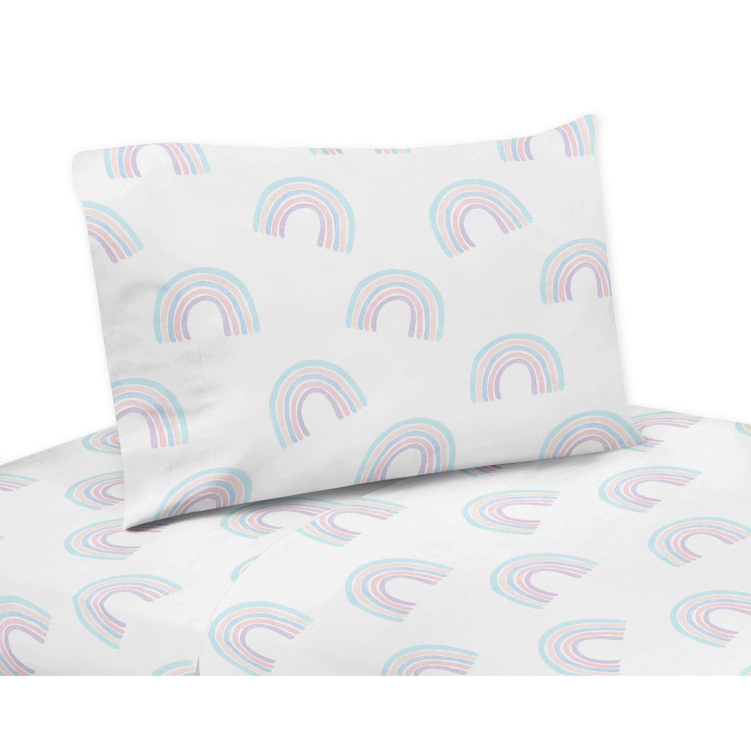 Sweet Jojo Designs Pastel Rainbow Collection 4 Piece Queen Sheet Set Blush Pink Purple Teal Blue And White