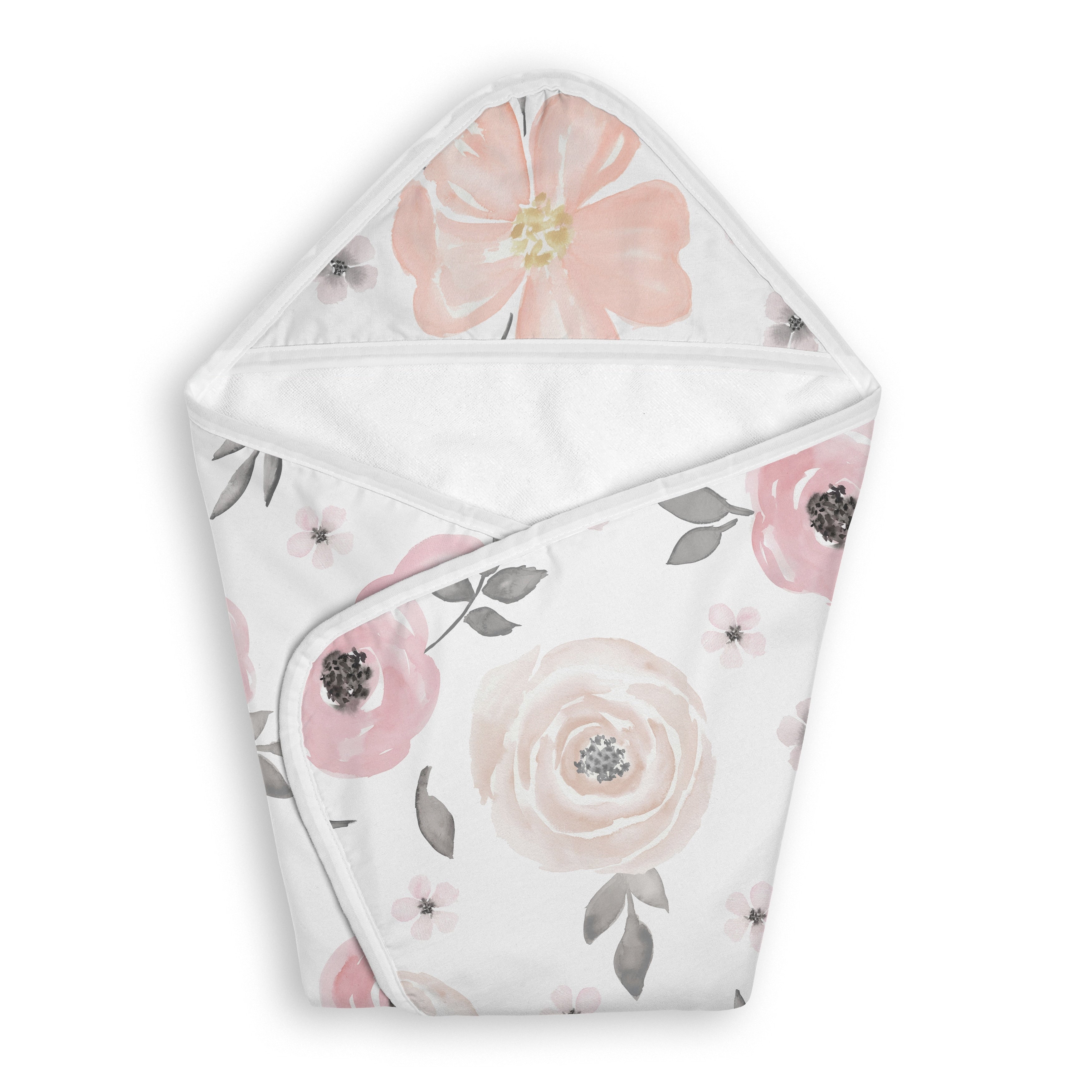 Sweet Jojo Designs Pink Boho Floral Girl Hooded Baby Towels Toddler Bath Towel Bohemian Shabby Chic Watercolor Rose Farmhouse