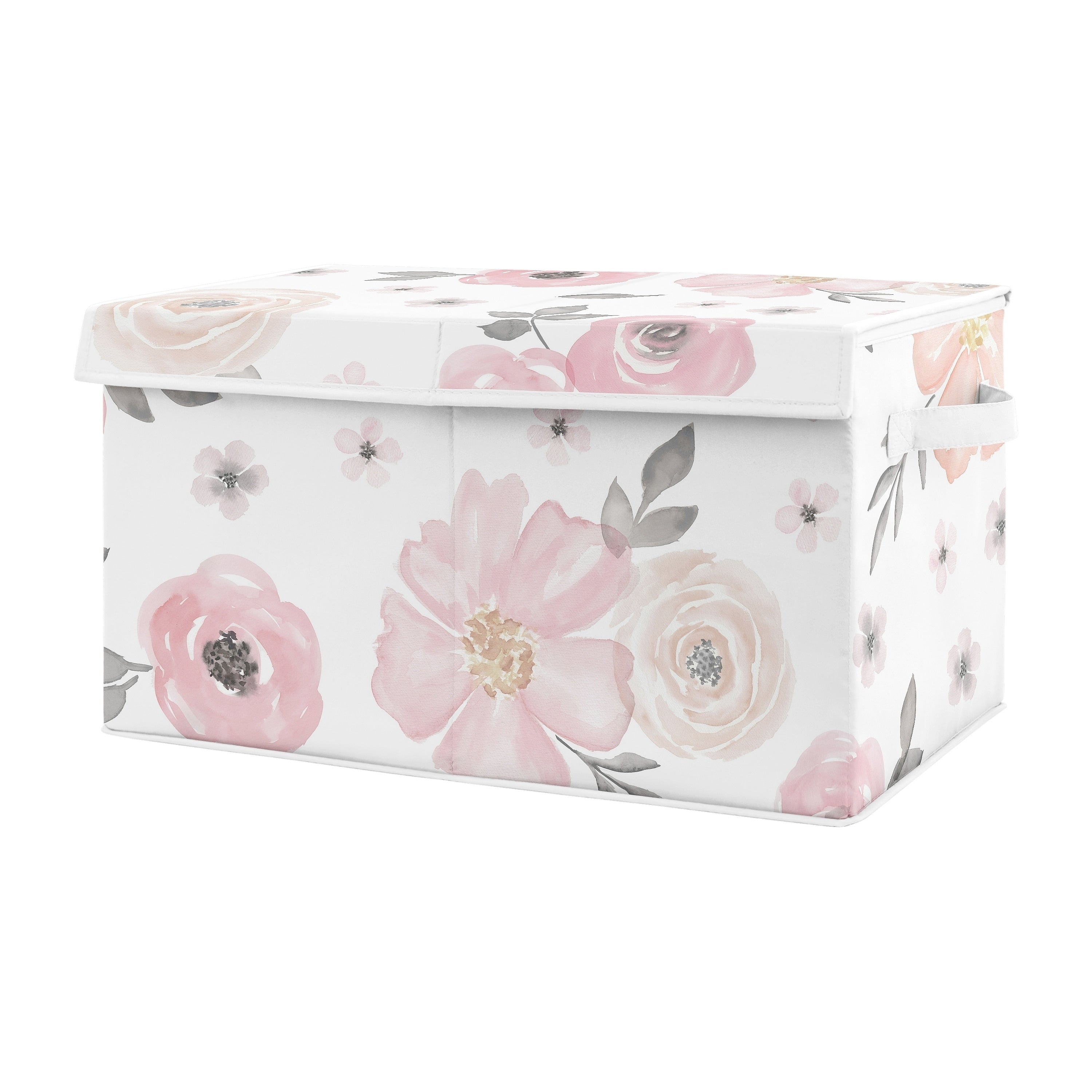 Sweet Jojo Designs Pink And Grey Rose Flower Watercolor Floral Collection Girl Kids Fabric Toy Bin Storage