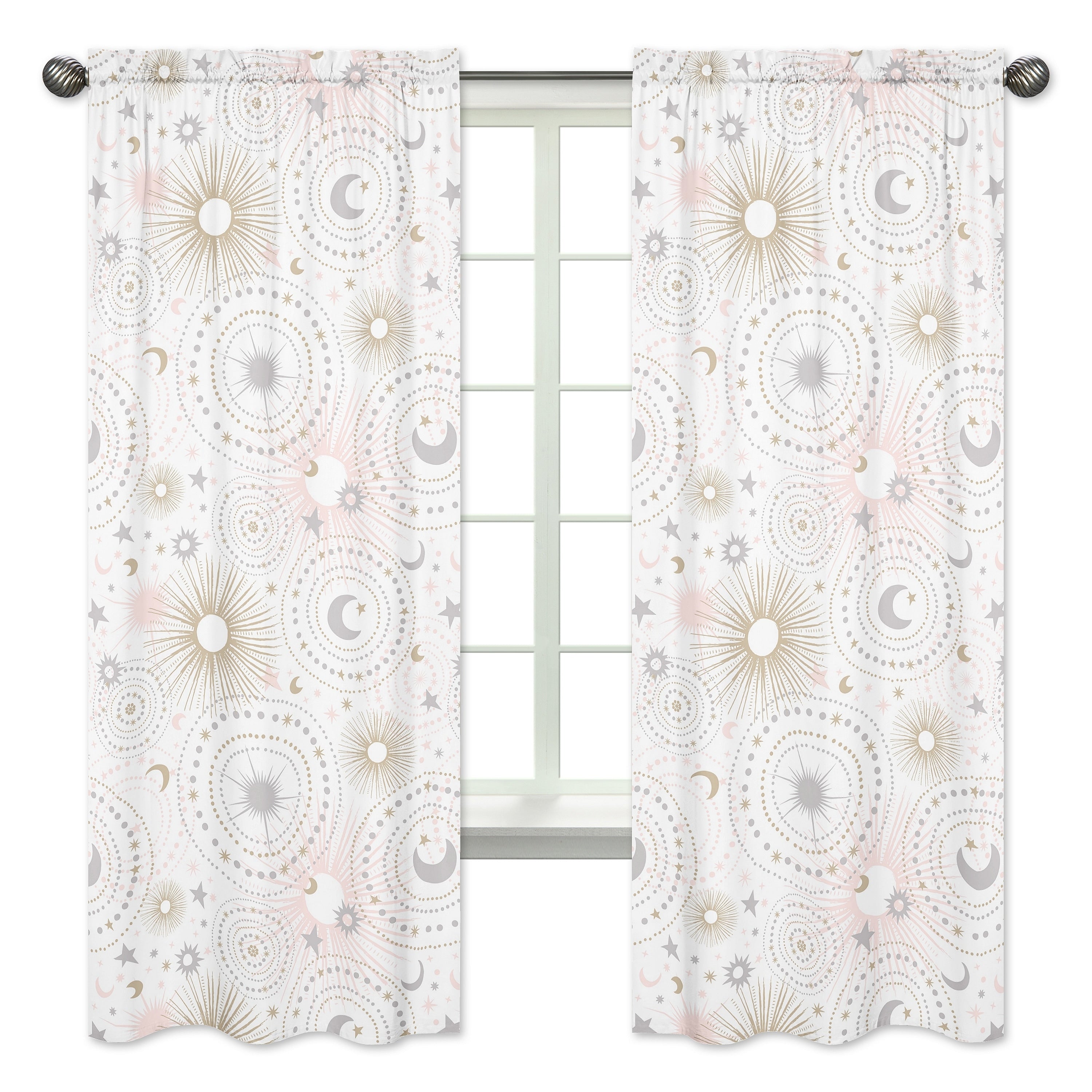 Sweet Jojo Designs Pink Gold And Grey Star And Moon Celestial Collection 84 Inch Window Treatment Curtain Panel Pair
