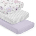 Sweet Jojo Designs Purple Boho Floral Girl 3 Pack Fitted Crib Sheets Solid Lavender White Grey Polka Dots Bohemian Shabby