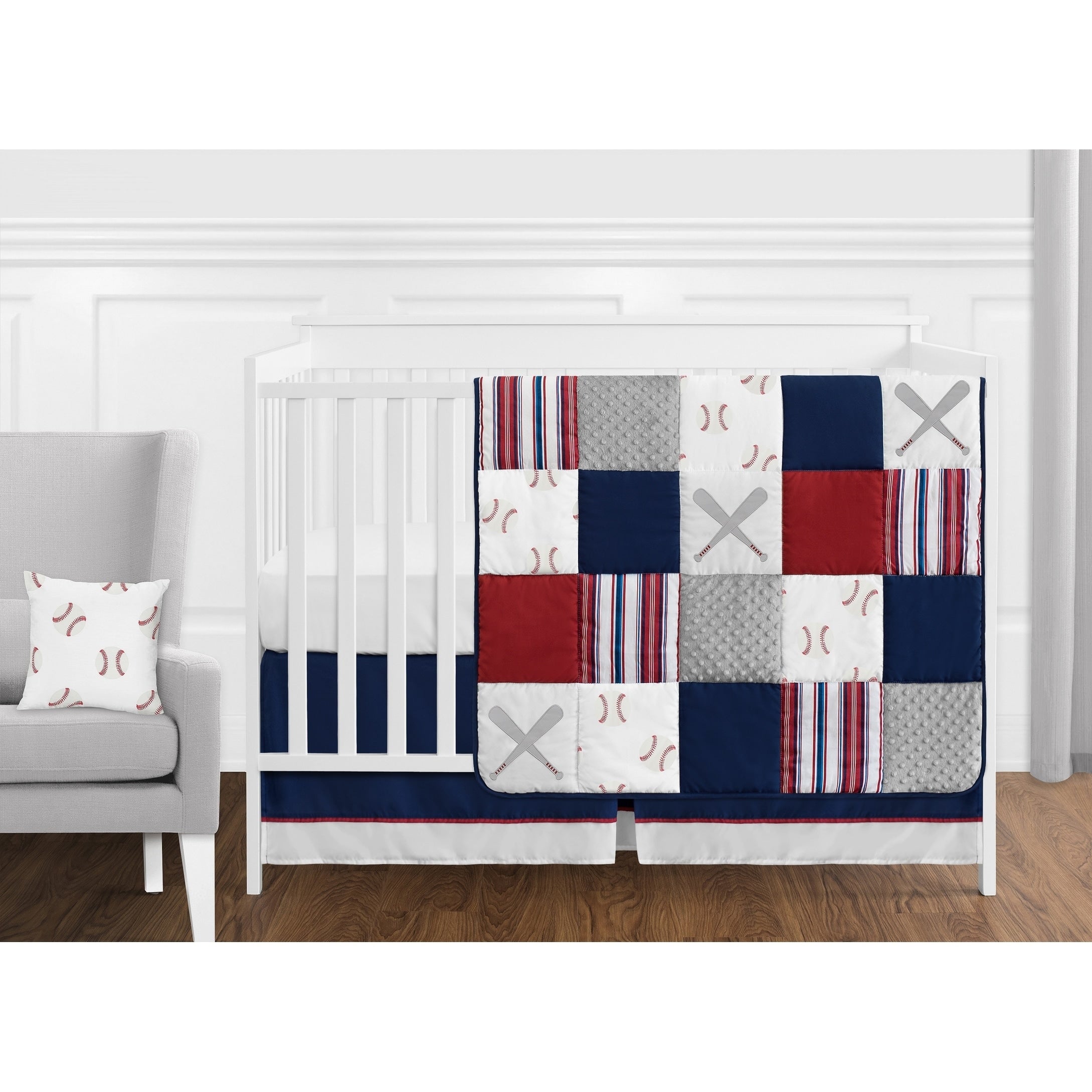 Sweet Jojo Designs Red White And Blue Baseball Patch Sports Collection Boy 11 Piece Crib Bedding Set