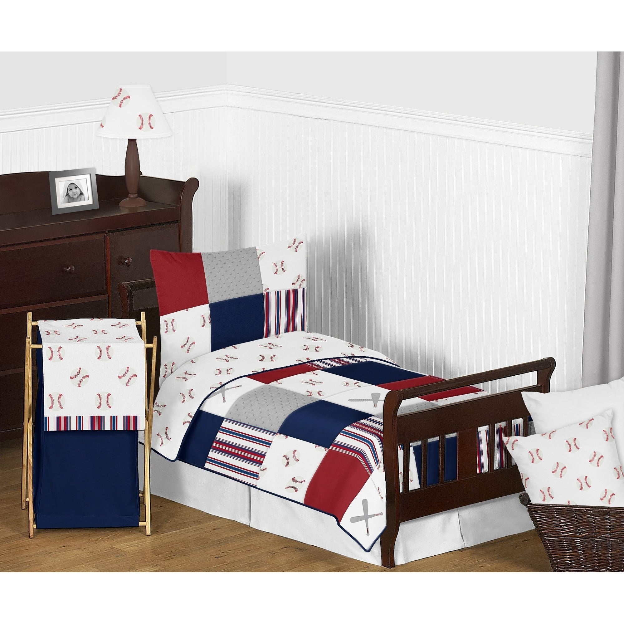 Sweet Jojo Designs Red White And Blue Baseball Patch Sports Collection Boy 5 Piece Toddler Size Comforter Set
