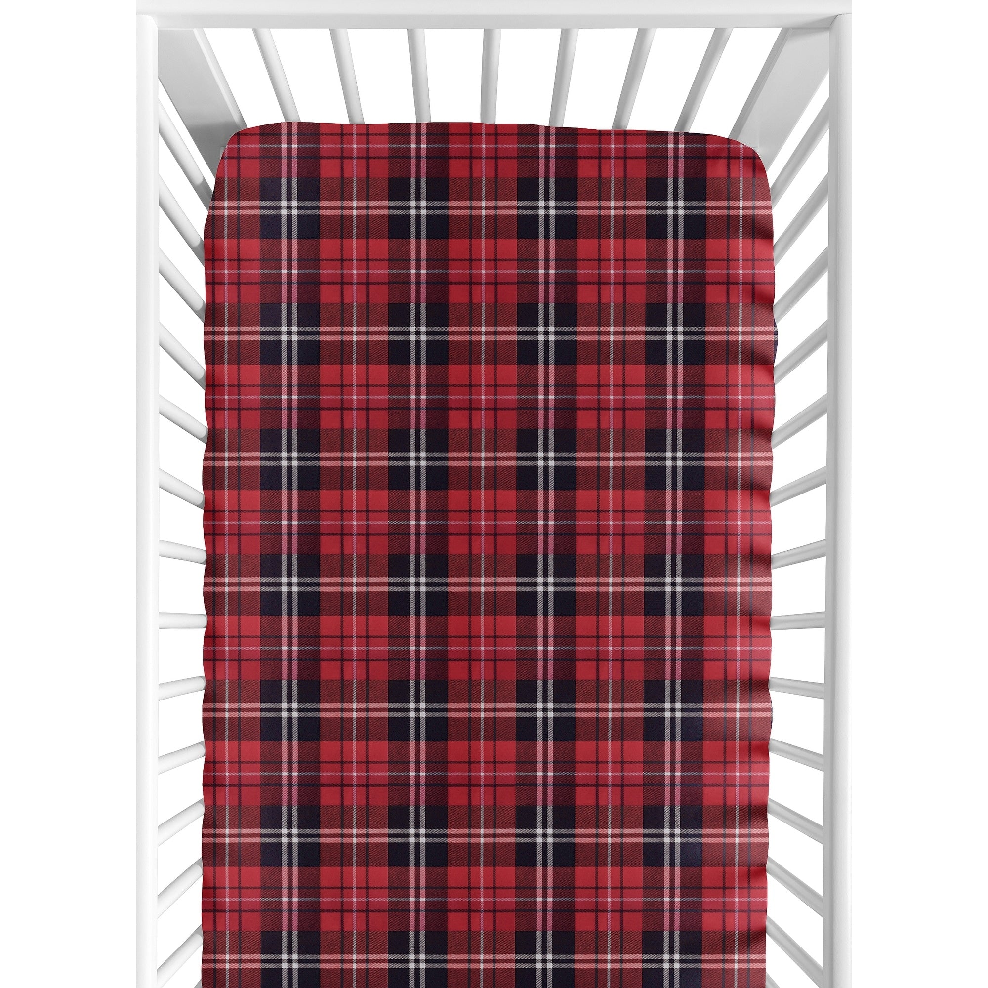 Sweet Jojo Designs Red And Black Woodland Plaid Flannel Rustic Patch Collection Fitted Crib Sheet