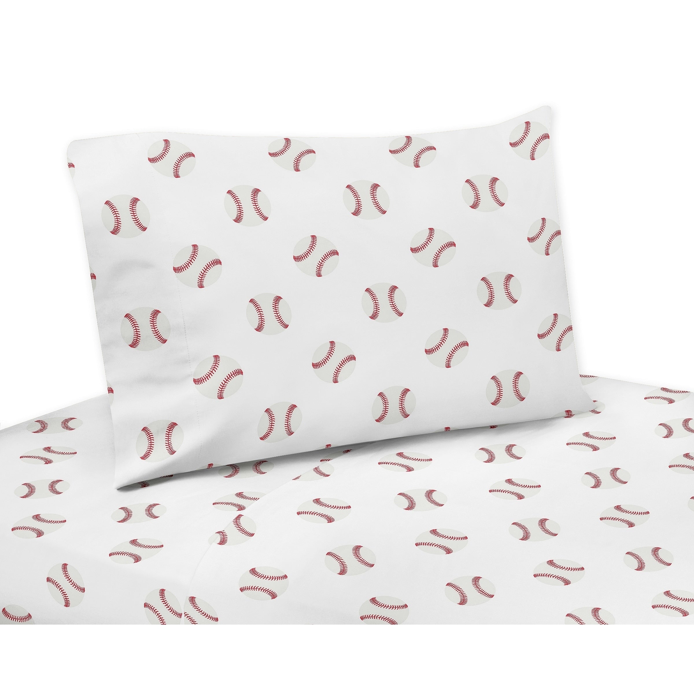 Sweet Jojo Designs Red And White Baseball Patch Sports Collection 4 Piece Queen Sheet Set