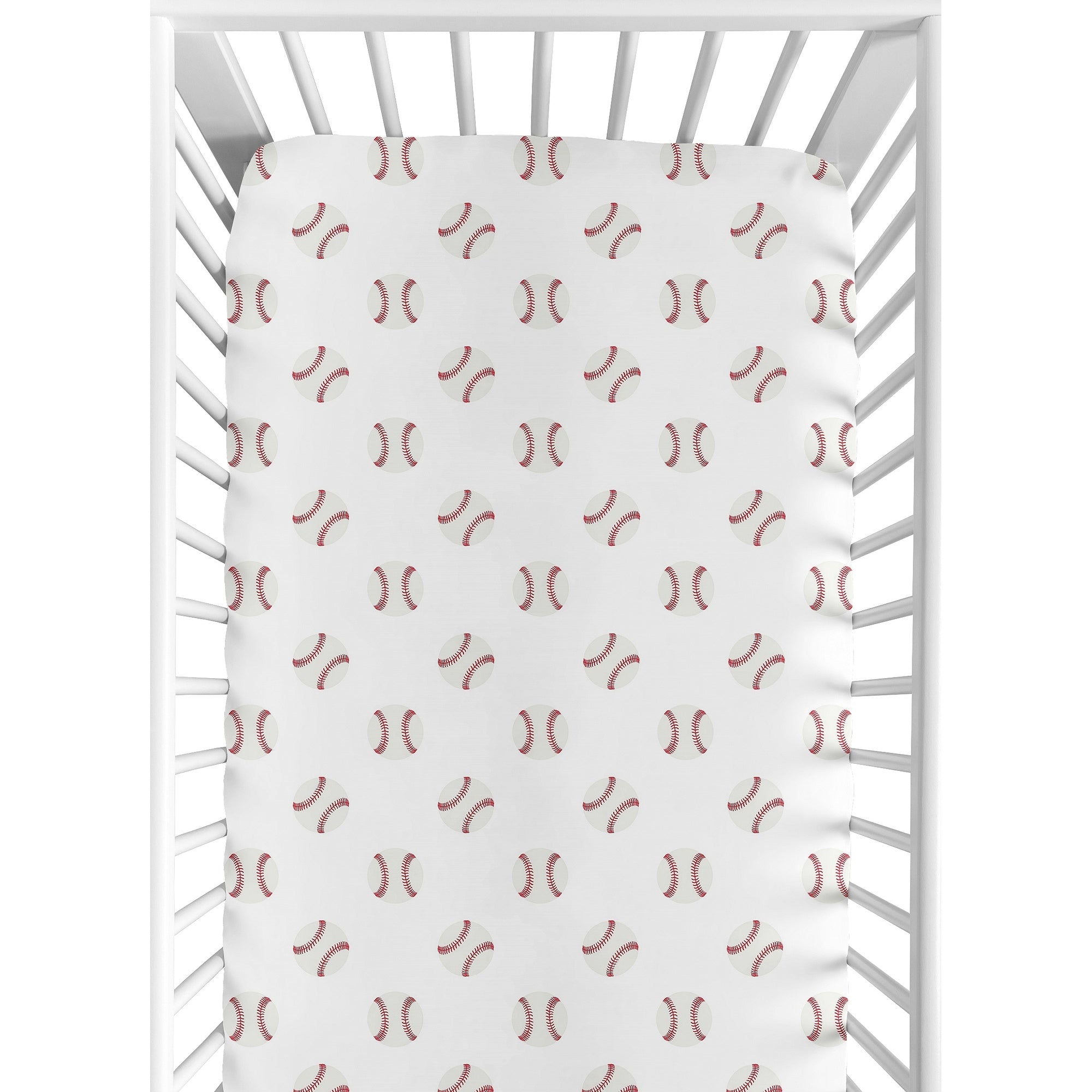 Sweet Jojo Designs Red And White Baseball Patch Sports Collection Fitted Crib Sheet