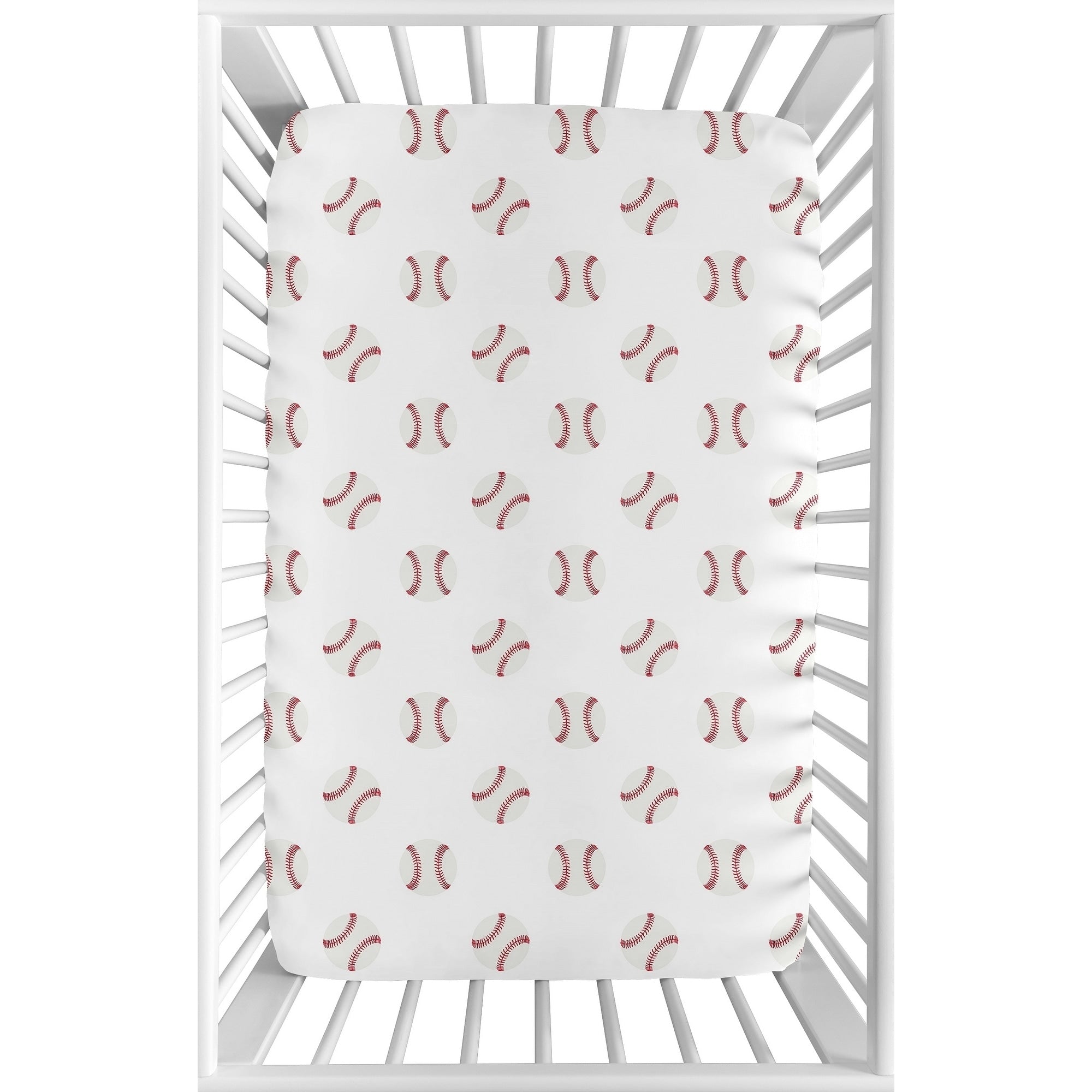 Sweet Jojo Designs Red And White Baseball Patch Sports Collection Fitted Mini Portable Crib Sheet