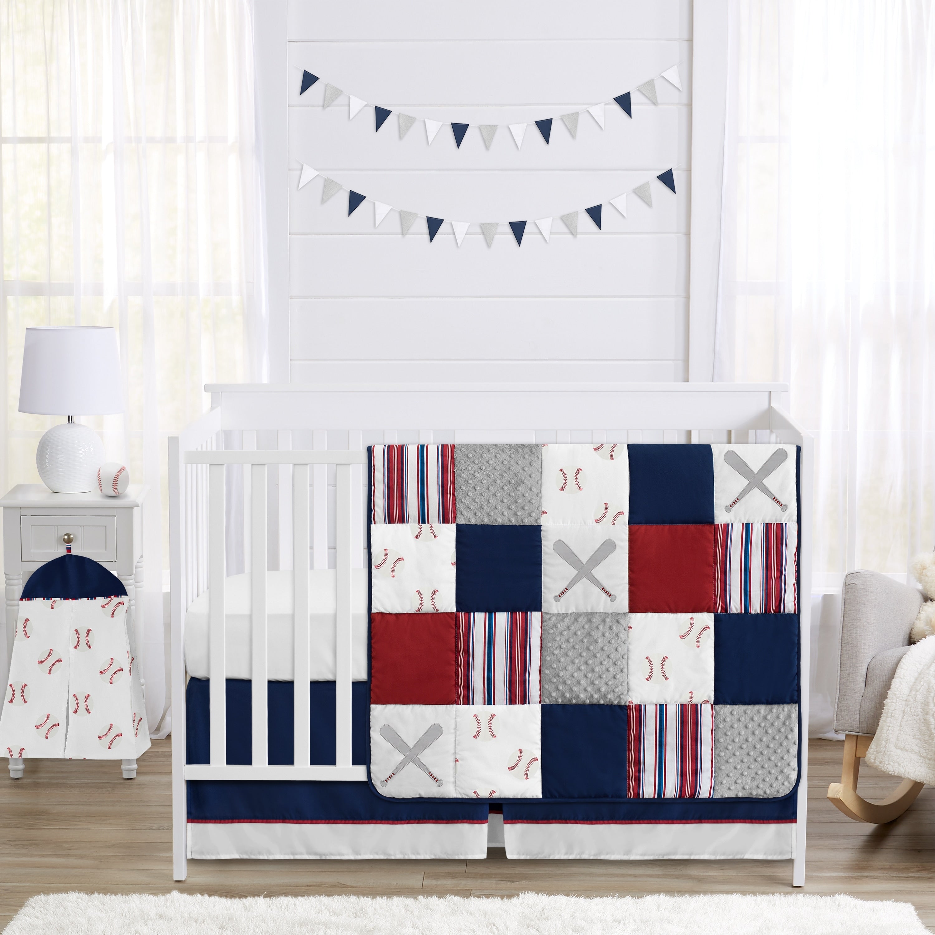 Sweet Jojo Designs Red White And Blue Baseball Patch Sports Collection Boy 4 Piece Crib Bedding Set
