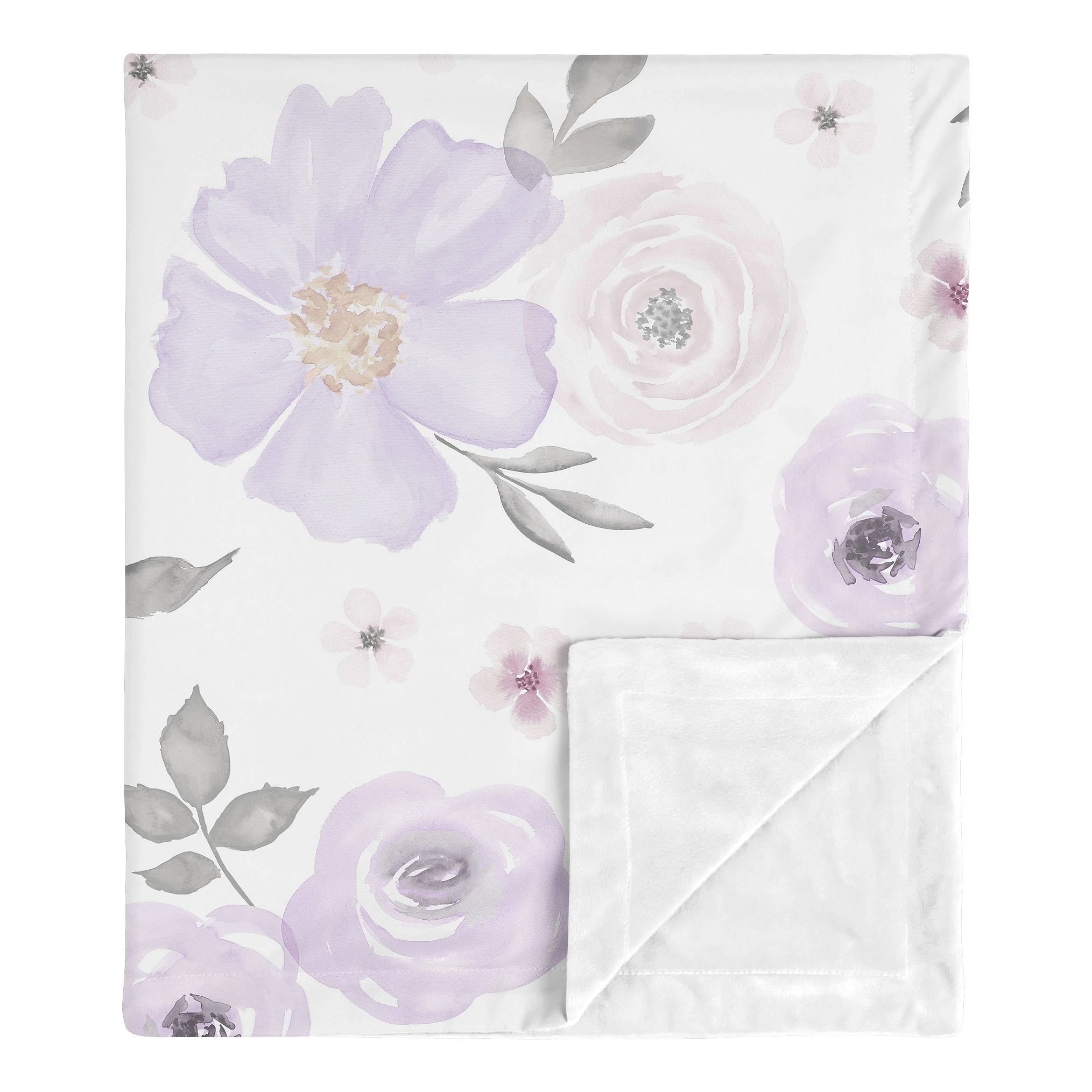 Sweet Jojo Designs Shabby Chic Watercolor Floral Collection Baby Receiving Security Swaddle Blanket Lavender Purple Pink Grey