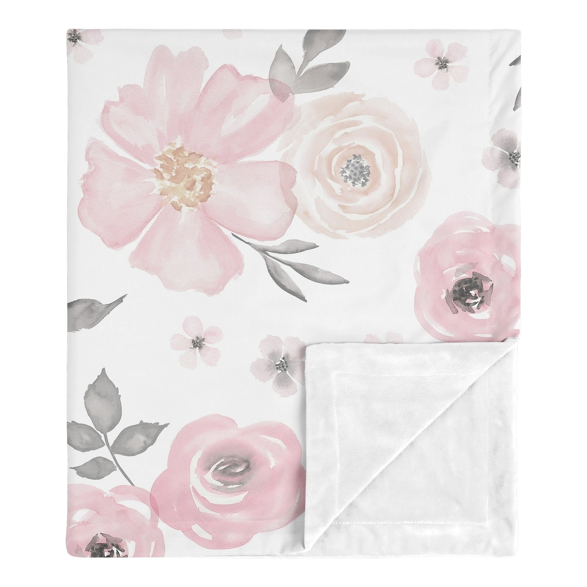 Sweet Jojo Designs Shabby Chic Watercolor Floral Collection Girl Baby Receiving Security Swaddle Blanket Blush Pink Grey White