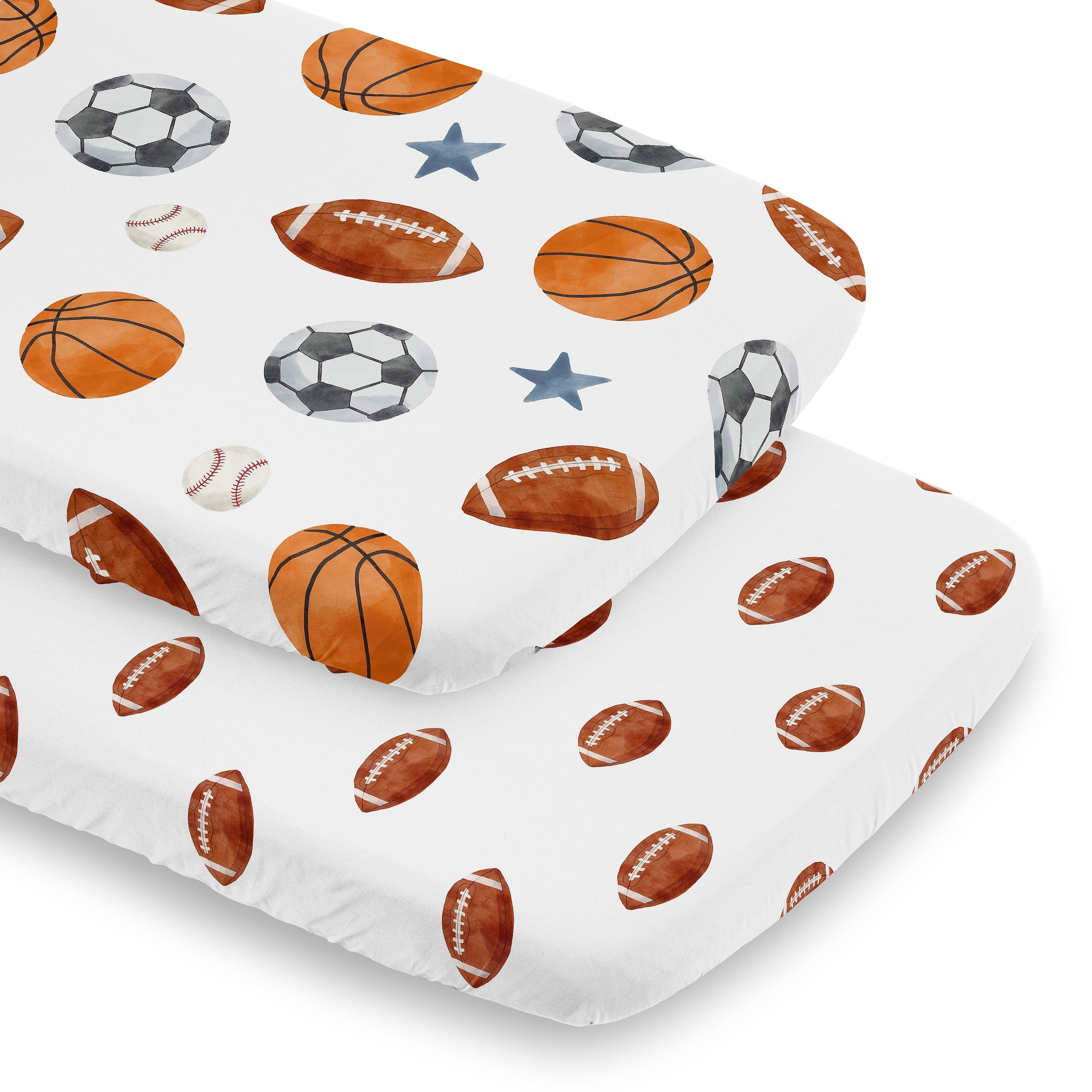 Sweet Jojo Designs Sports Theme Boy 2 Pack Baby Bassinet Fitted Sheets Football Print Watercolor Vintage Sport Themed Stars