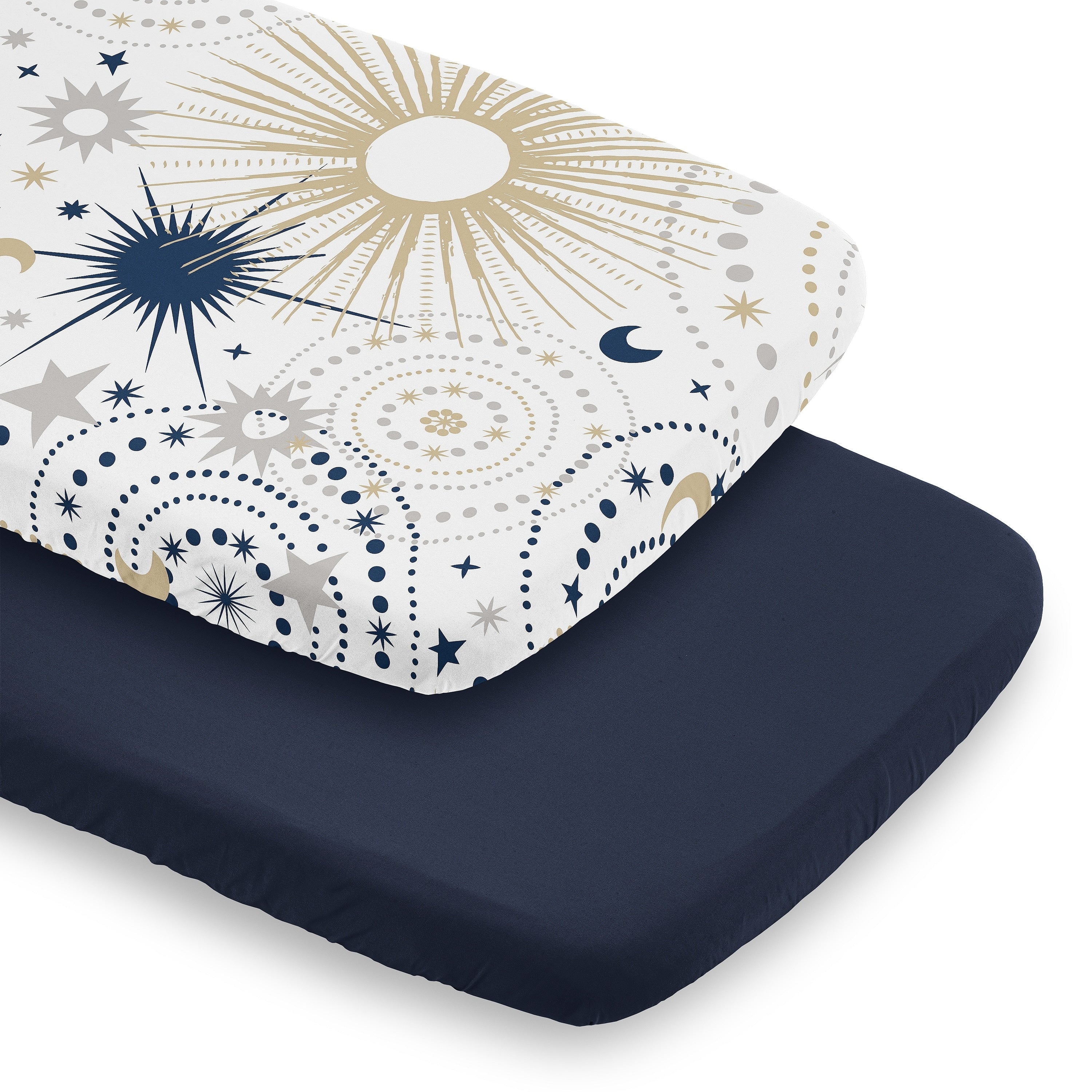 Sweet Jojo Designs Star Moon Boy Girl Unisex Gender Neutral 2 Pack Baby Bassinet Fitted Sheets Solid Blue Celestial Stars
