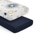 Sweet Jojo Designs Star And Moon Boy Girl Unisex Gender Neutral 2 Pack Fitted Crib Sheets Solid Blue Celestial Sky Stars