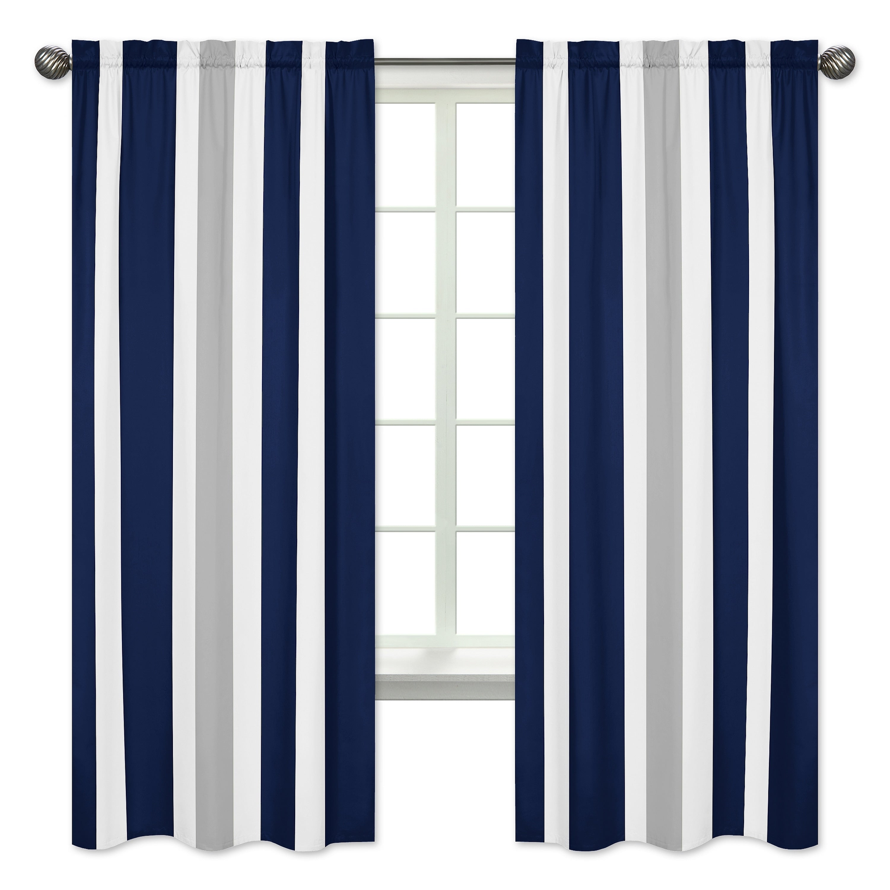 Sweet Jojo Designs Stripe Collection Navy Blue And Gray Window Curtain Panels