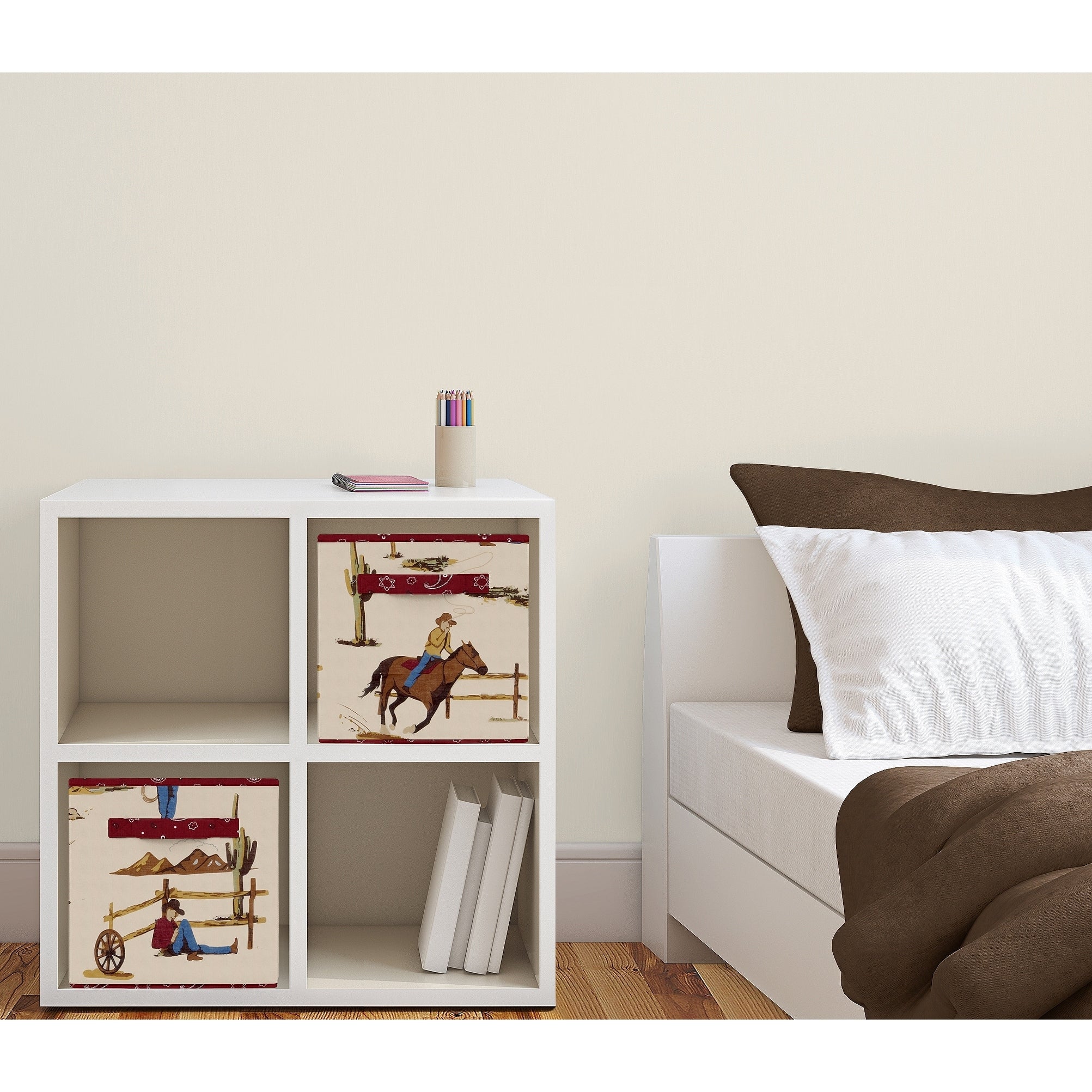 Sweet Jojo Designs Tan And Red Cowboy Wild West Collection Foldable Fabric Storage Cube Bins Boxes Set Of 2