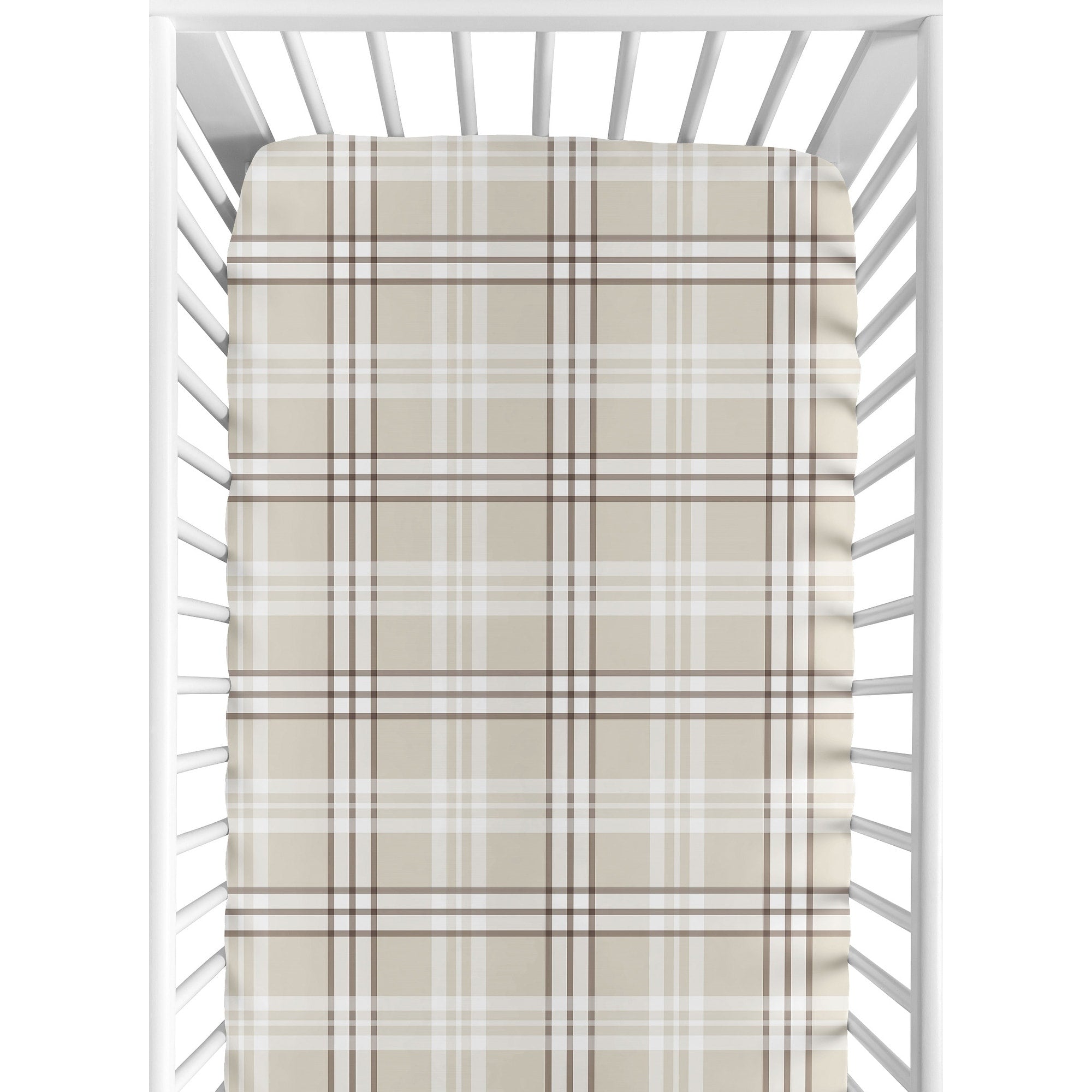 Sweet Jojo Designs Taupe Plaid Boy Girl Gender Neutral Fitted Crib Sheet Brown Tan Checkered Tartan For Teddy Bear Collection