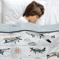 Sweet Jojo Designs Vintage Airplane Boy Toddler Weighted Blanket 5Lbs For Kids Blue Cloud Green Slate Transportation Aviator