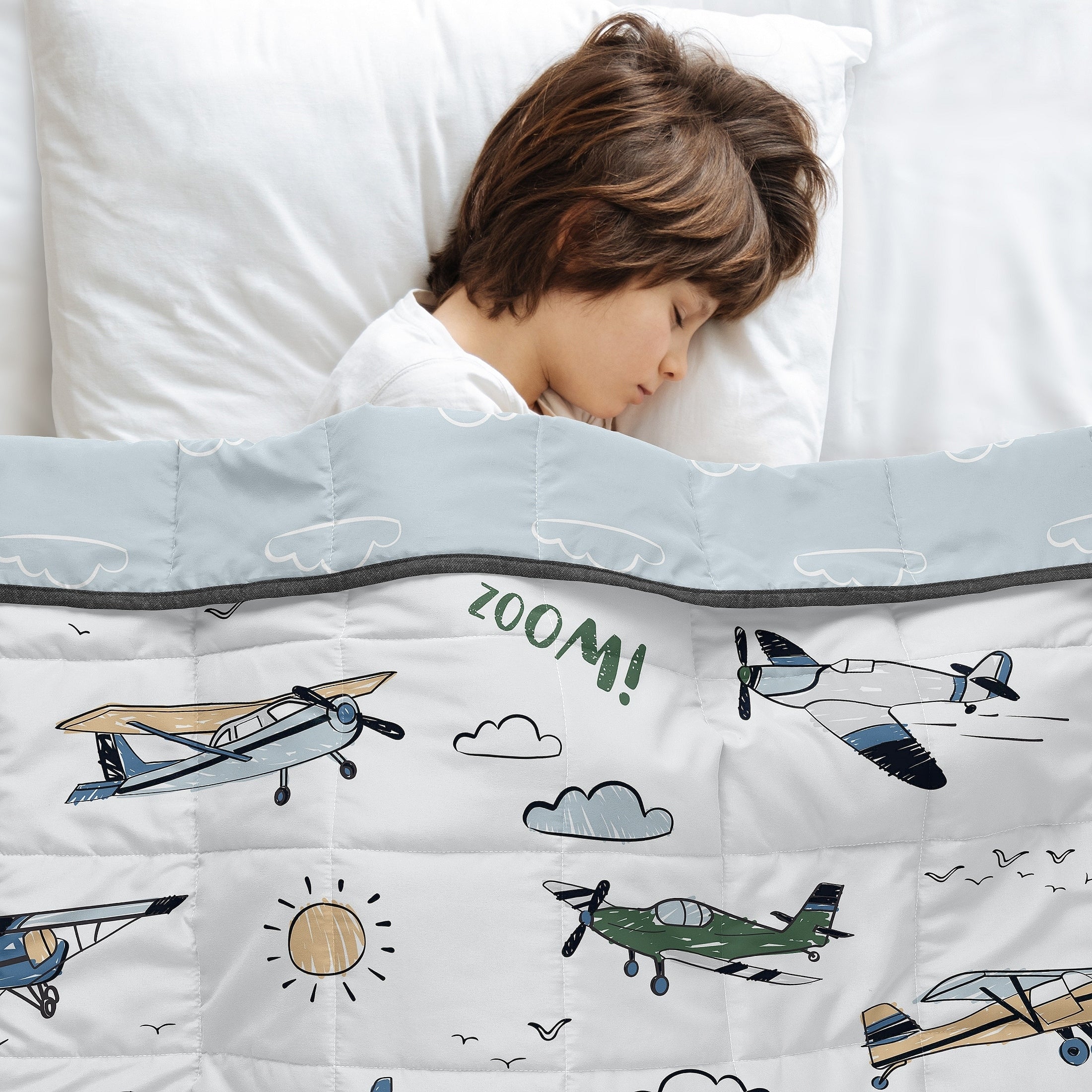 Sweet Jojo Designs Vintage Airplane Boy Toddler Weighted Blanket 5Lbs For Kids Blue Cloud Green Slate Transportation Aviator