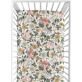 Sweet Jojo Designs Vintage Floral Boho Girl Fitted Crib Sheet Blush Pink Yellow Green White Shabby Chic Rose Flower Farmhouse