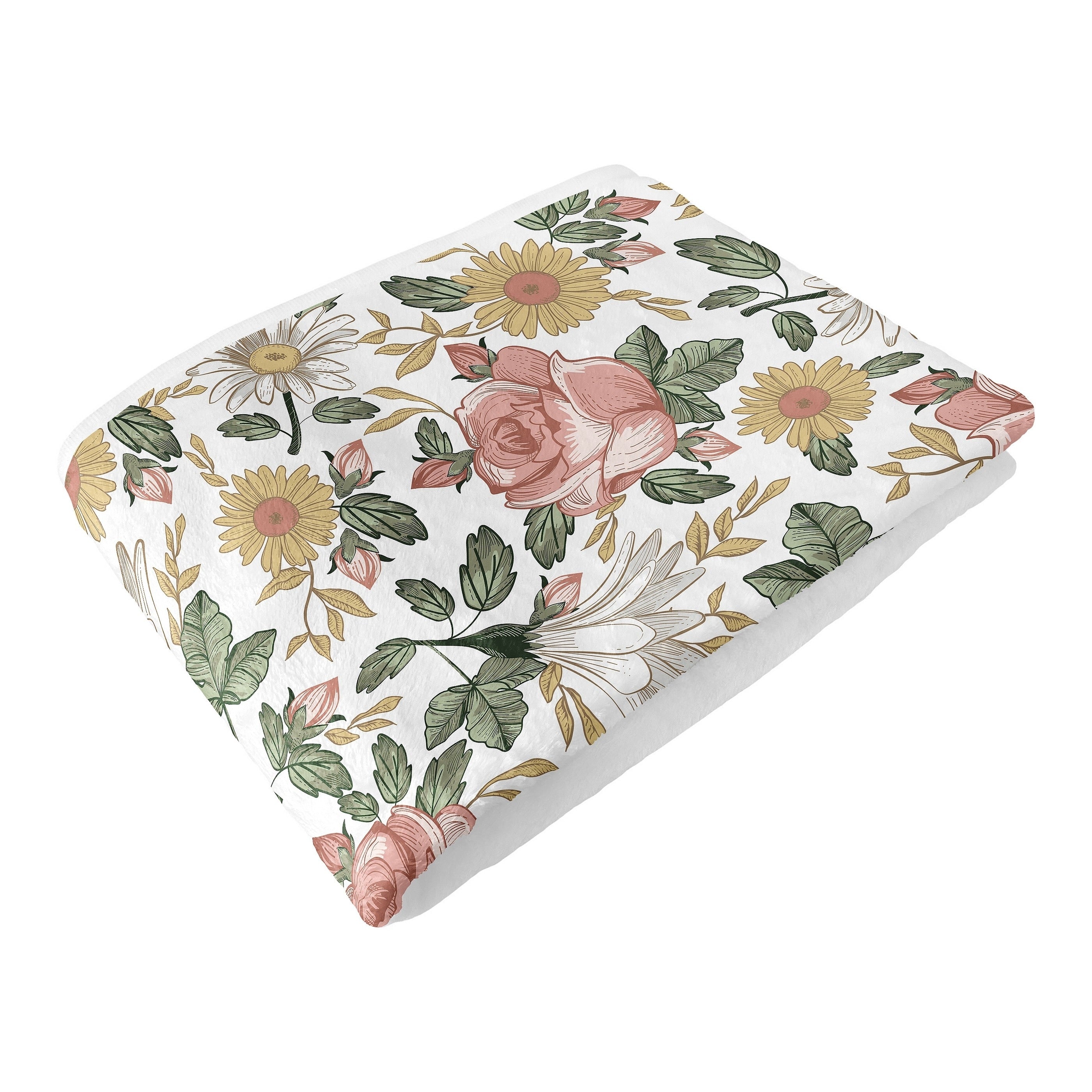 Sweet Jojo Designs Vintage Floral Boho Girl Toddler Blanket Baby Swaddle Pink Green Bohemian Shabby Chic Farmhouse Daisy