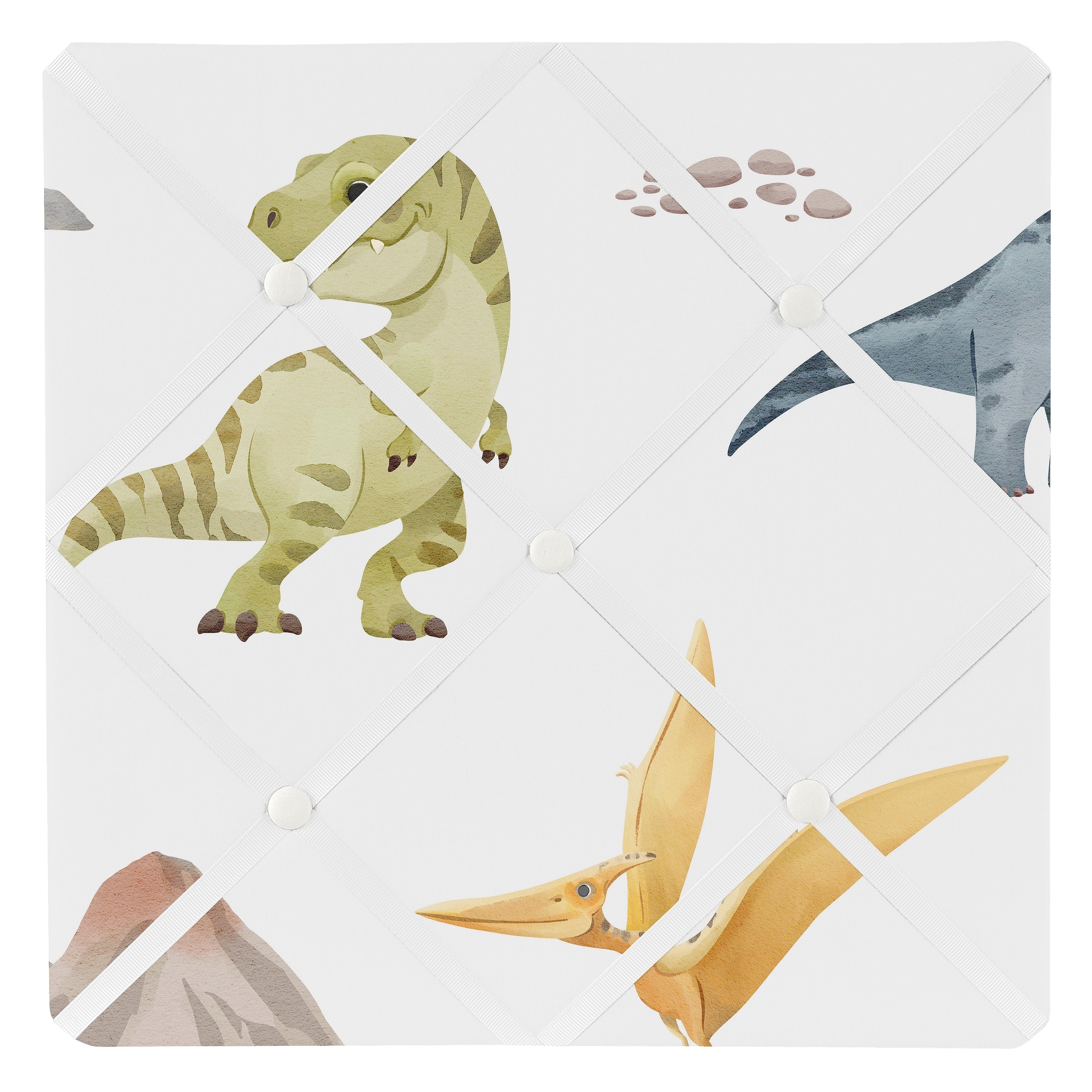 Sweet Jojo Designs Watercolor Dinosaur Dino Boy 13 Inch Fabric Memory Photo Bulletin Board Blue Green Modern Dinosaurs Nature