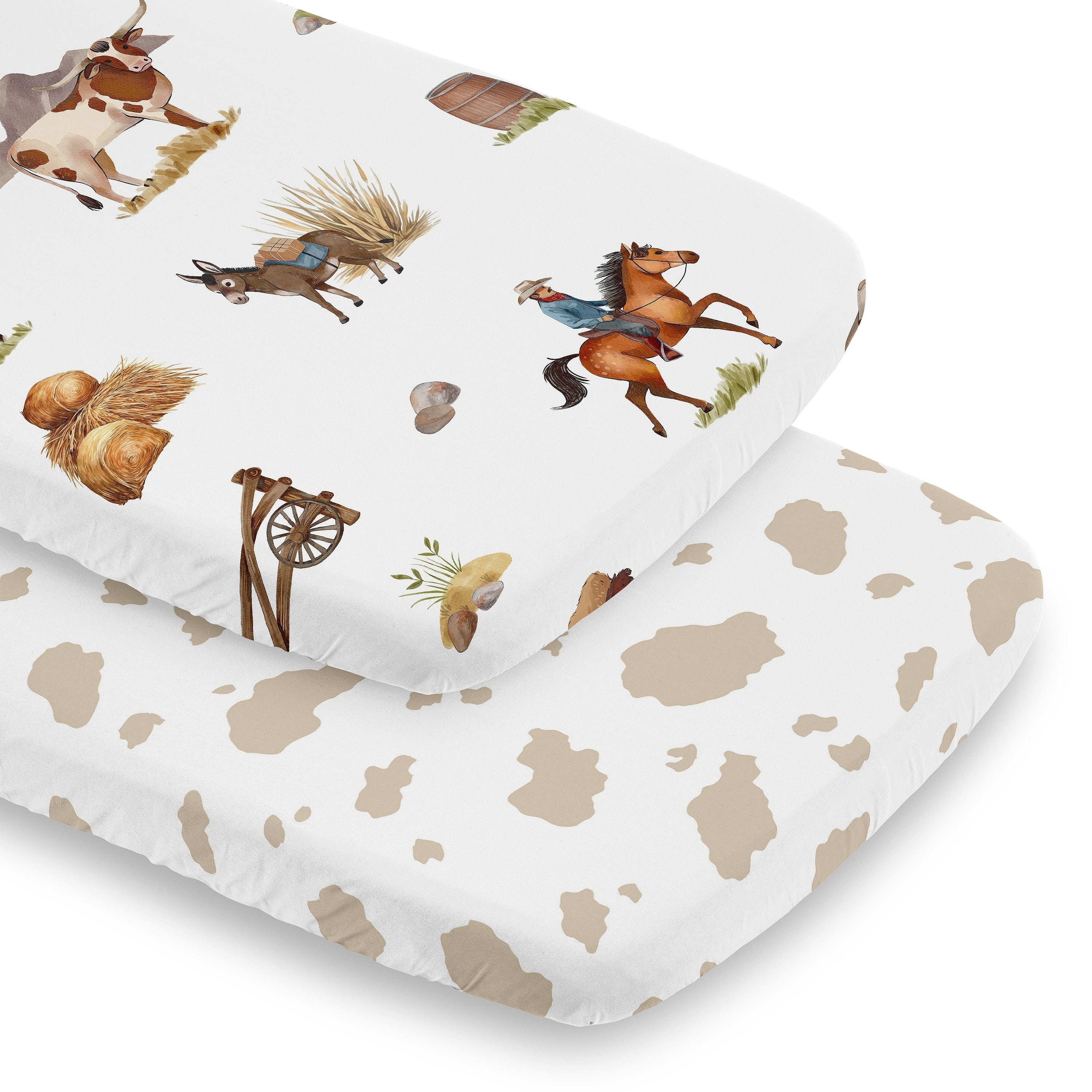 Sweet Jojo Designs Western Cowboy Boy 2 Pack Baby Bassinet Fitted Sheets Cow Print Wild West Southern Charm Country Horse