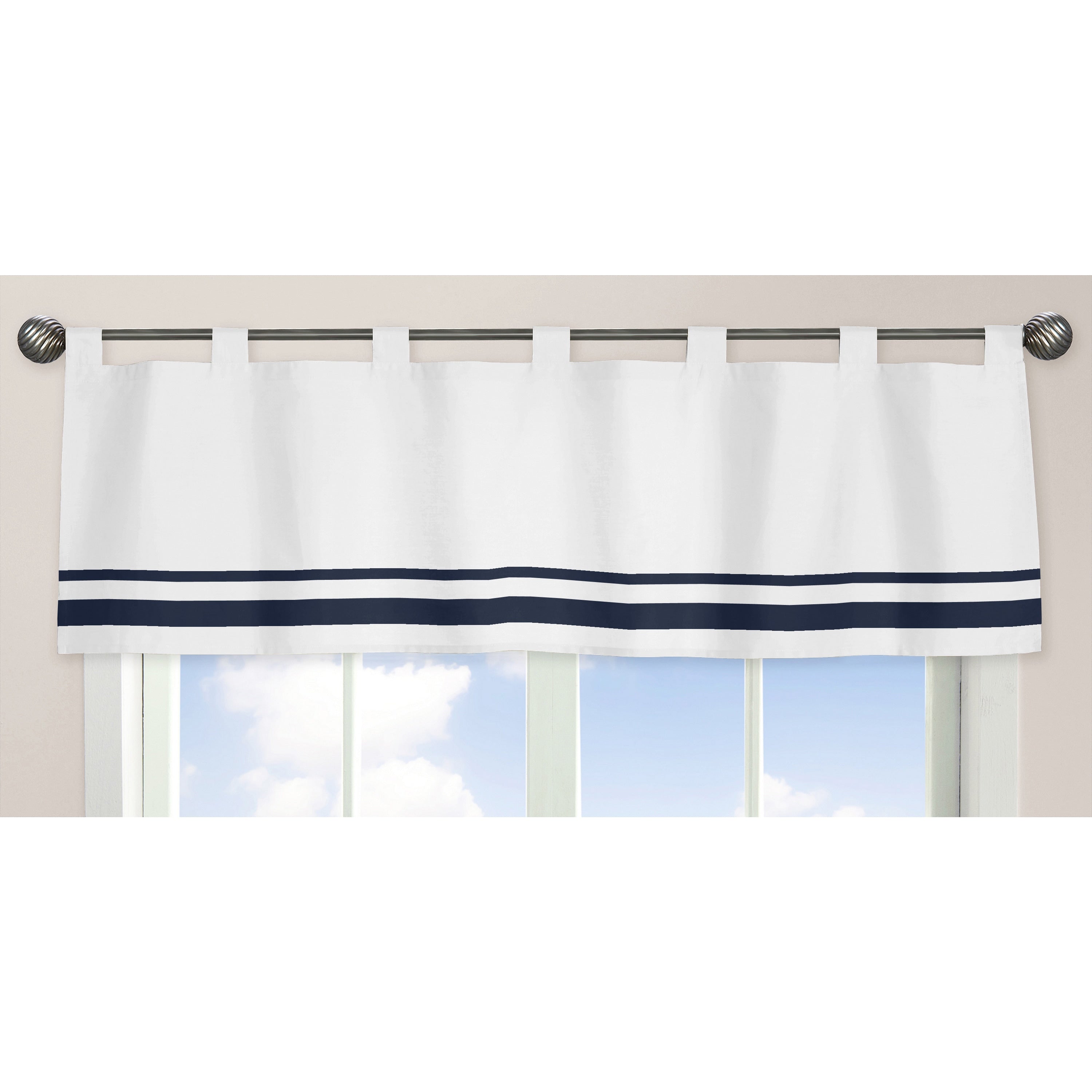 Sweet Jojo Designs White And Navy Hotel Collection Window Curtain Valance