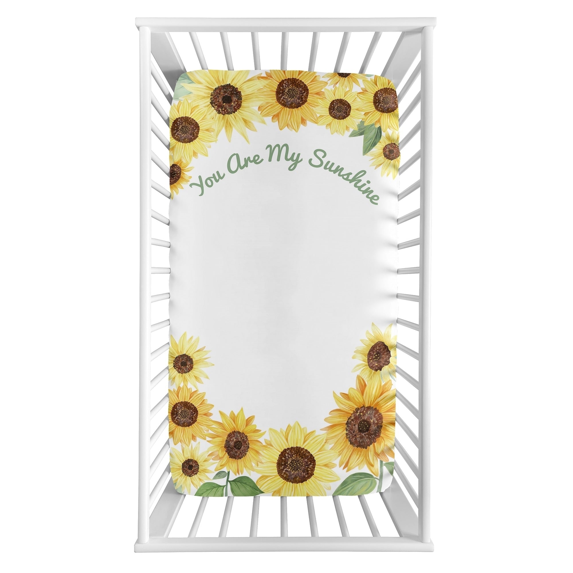 Sweet Jojo Designs Yellow Green Boho Floral Sunflower Girl Fitted Crib Sheet Farmhouse Watercolor Flower You Are My Sunshine