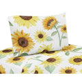 Sweet Jojo Designs Yellow Green And White Boho Floral Sunflower Collection 4 Piece Queen Sheet Set Farmhouse Watercolor Flower