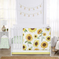Sweet Jojo Designs Yellow Green And White Boho Floral Sunflower Girl 4 Pc Nursery Crib Bedding Set Farmhouse Watercolor Flower