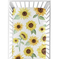 Sweet Jojo Designs Yellow Green And White Boho Floral Sunflower Collection Girl Fitted Crib Sheet Farmhouse Watercolor Flower