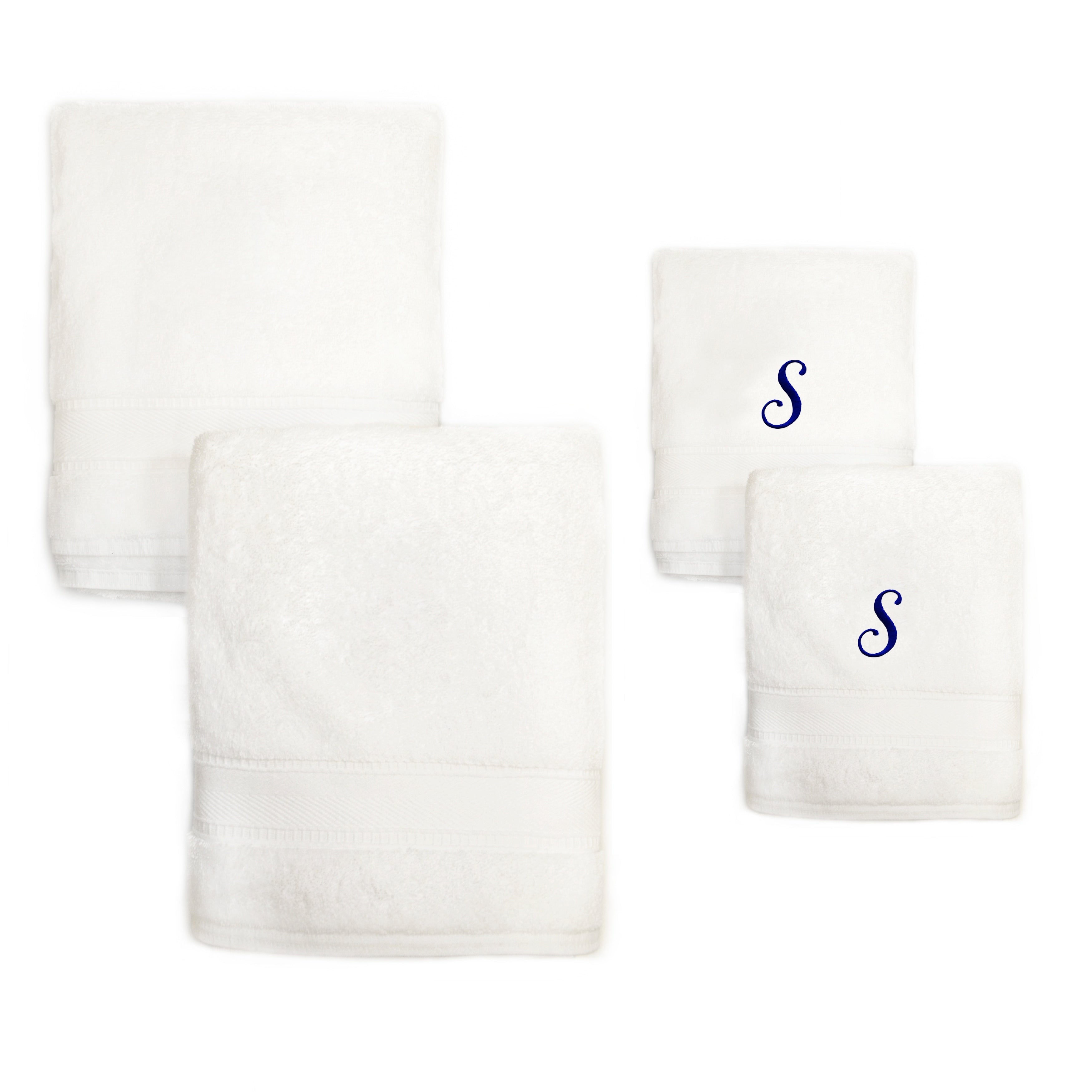 Sweet Kids 2 Piece White Turkish Cotton Bath And Hand Towel Set With Royal Blue Monogrammed Initial