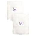 Sweet Kids 2 Piece White Turkish Cotton Hand Towels Personalized With Lavender Purple Monogrammed Initial