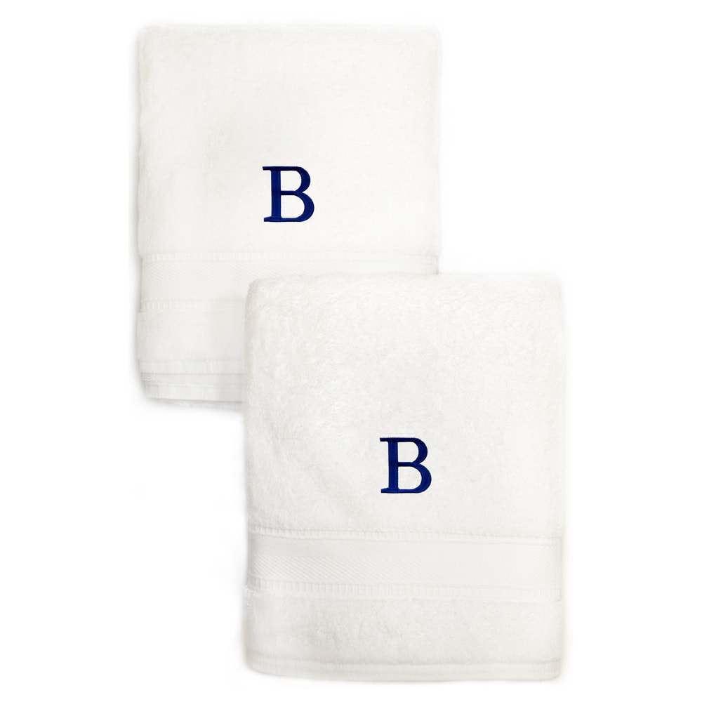 Sweet Kids 2 Piece White Turkish Cotton Hand Towels With Royal Blue Monogrammed Initial