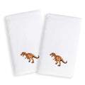 Sweet Kids Dinosaur Embroidered White Turkish Cotton Hand Towels Set Of 2