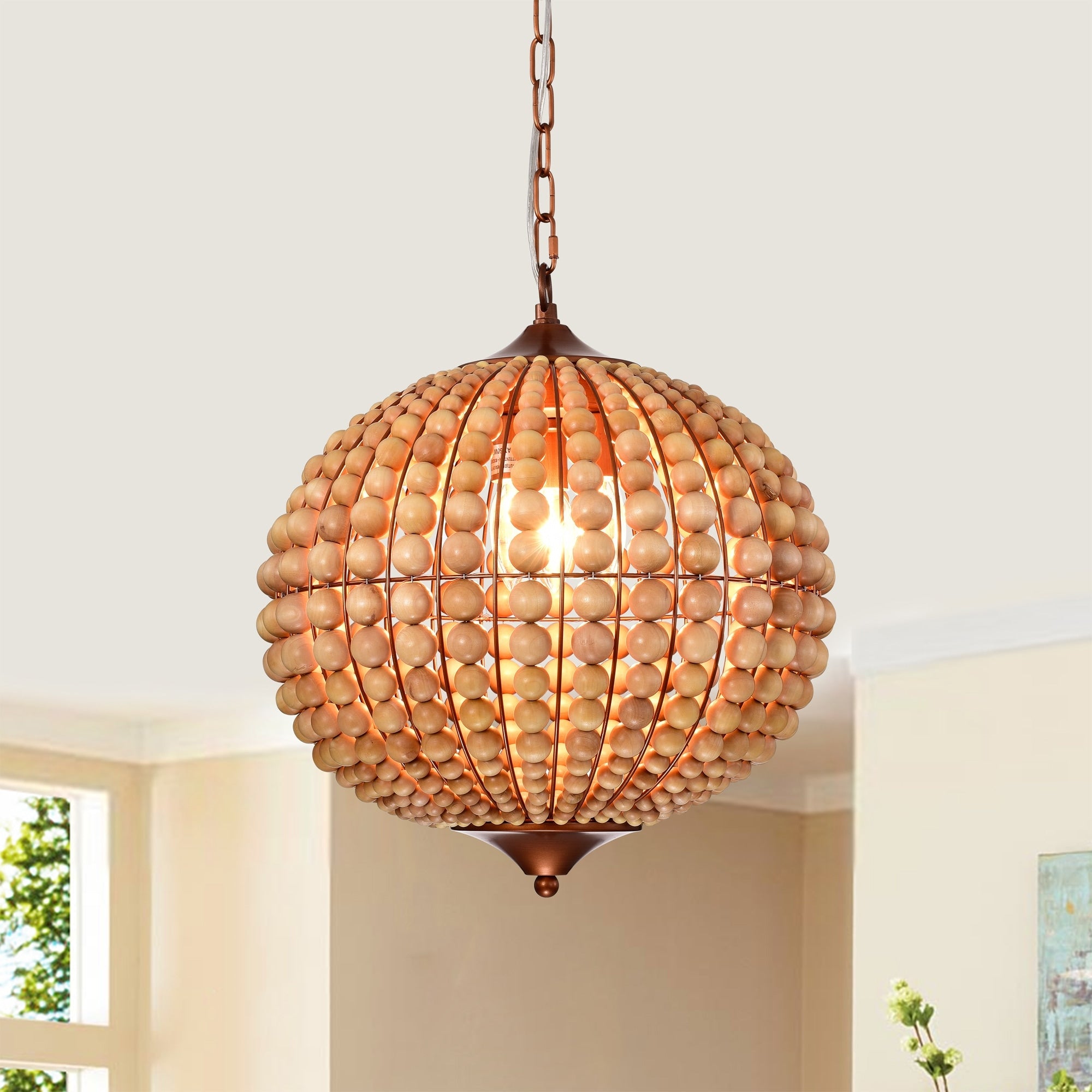 Swere 3 Light 16 Inch Wood Bead Globe Chandelier