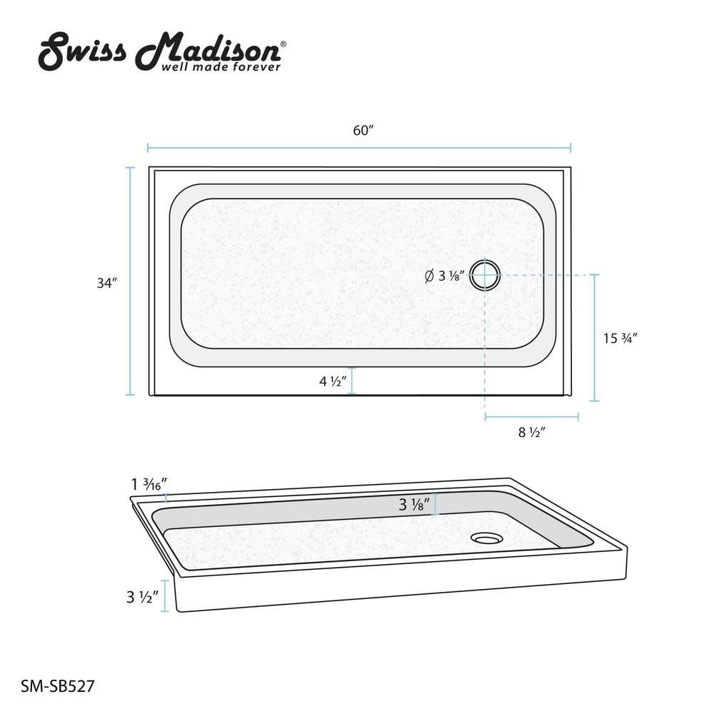 Swiss Madison Sm Sb527 Swiss Madison Sm Sb527 Voltaire 60 X 34 Rectangular Shower Base With Single Th Glossy White