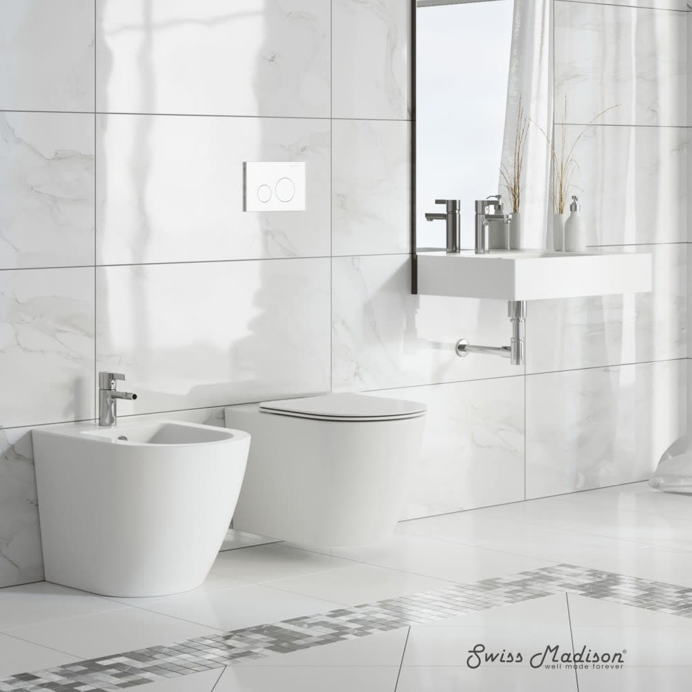 Swiss Madison Sm Wt449 Sublime 0.8 1.28 Gpf Wall Hung Dual Flush Toilet And Seat With Soft Close And Quick Release White