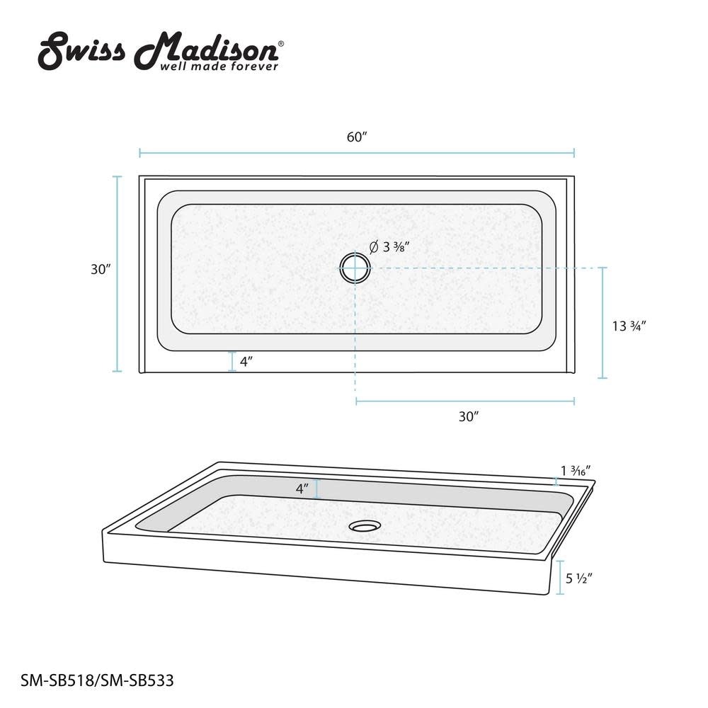 Swiss Madison Sm Sb533 Swiss Madison Sm Sb533 Voltaire 60 X 30 Acrylic Black Single Threshold Center Glossy Black