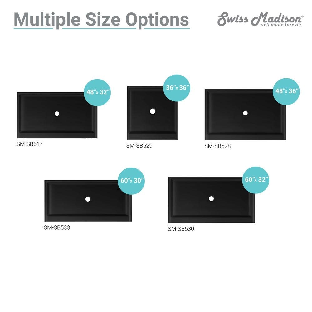 Swiss Madison Sm Sb530 Swiss Madison Sm Sb530 Voltaire 60 X 32 Acrylic Black Single Threshold Center Glossy Black