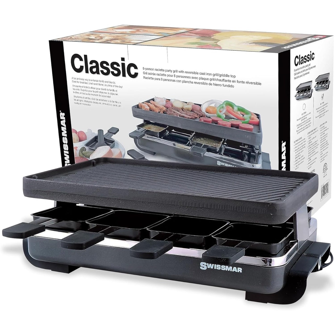 Swissmar Kf 77040 8 Person Classic Raclette Party Grill With Reversible Cast Iron Plate
